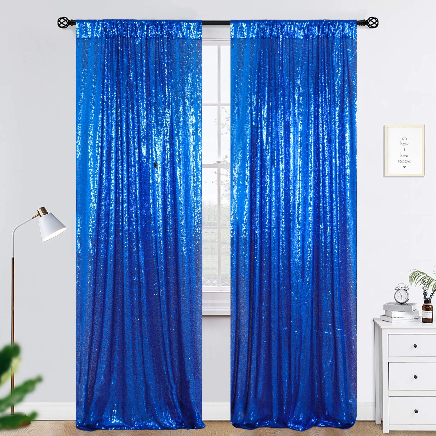 Blue Sequin Curtain Panels - 2FTx8FTx2 Glitter Backdrop for Photography, Parties, Weddings & Birthdays | 96 Inch Shower Curtain & Fabric Backdrop | Perfect for Photo Booths, Stage Decor & Event Backgrounds