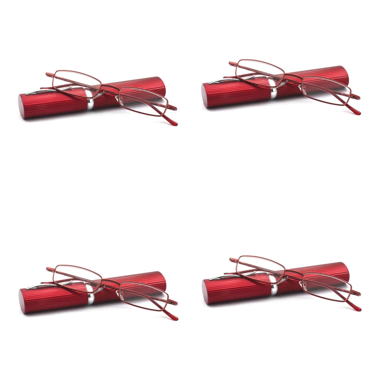 4 Pack Compact Slim Metal Reading Glasses with Tube Case for Men & Women - Lightweight Eyewear for Reading, Work, Travel & Daily Use