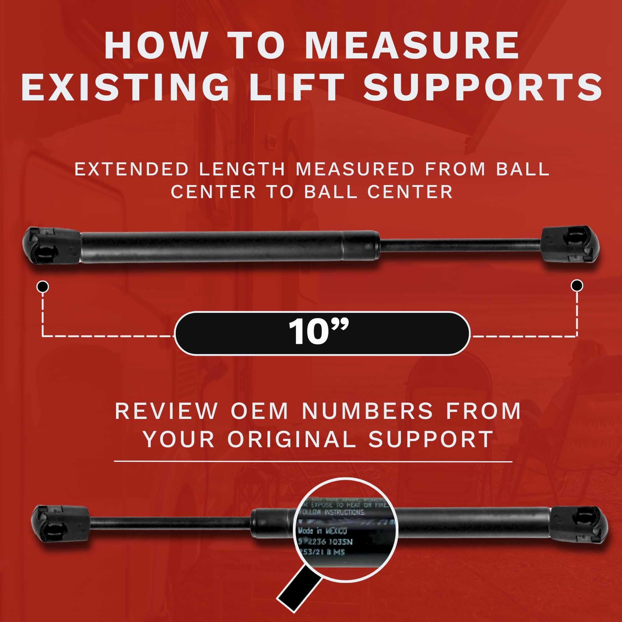 10mm Nylon End Lift Supports (2-Pack) - 10 Inch Extended, 140lbs Capacity - Heavy Duty Shocks & Struts for Automotive, RV, and Furniture Applications