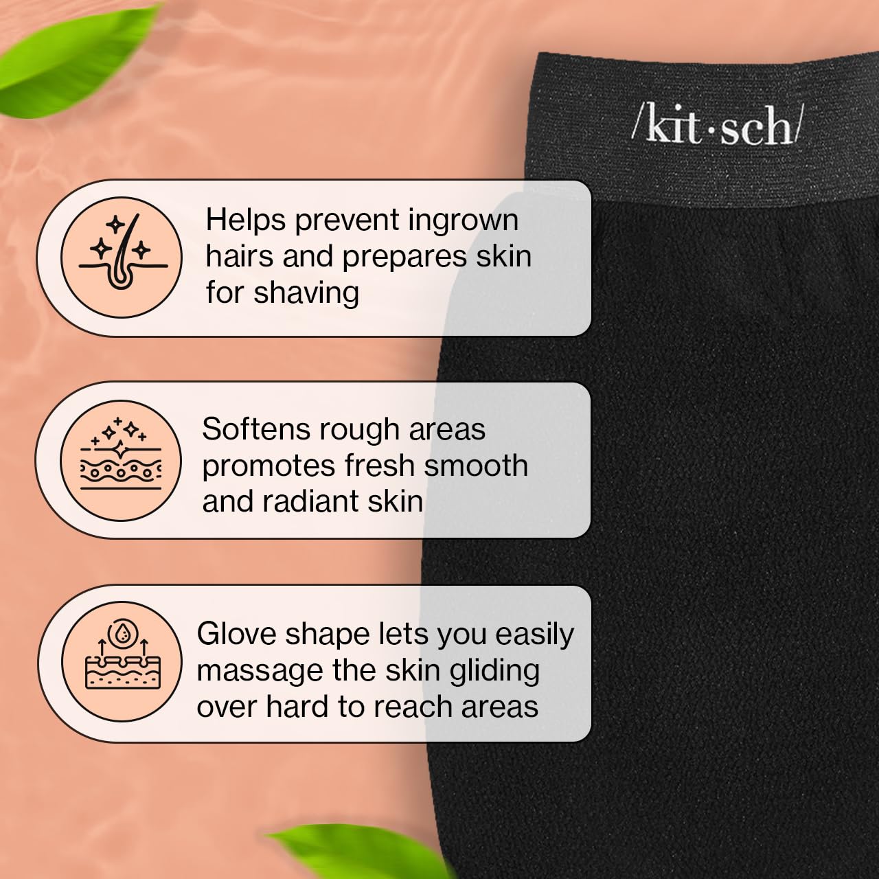 Kitsch Deep Exfoliating Glove & Charcoal Soap Bar Set - Black, Exfoliating Body Scrub for Smooth Skin, Spa & Shower Essentials
