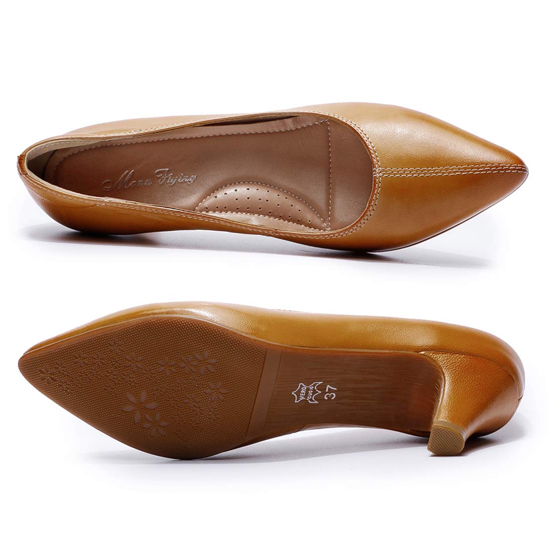 Mona Flying Women's Leather Pump Shoes - Medium Heel Pointed Toe Professional Office Dress Shoes for Ladies - Perfect for Business Attire, Work & Formal Occasions