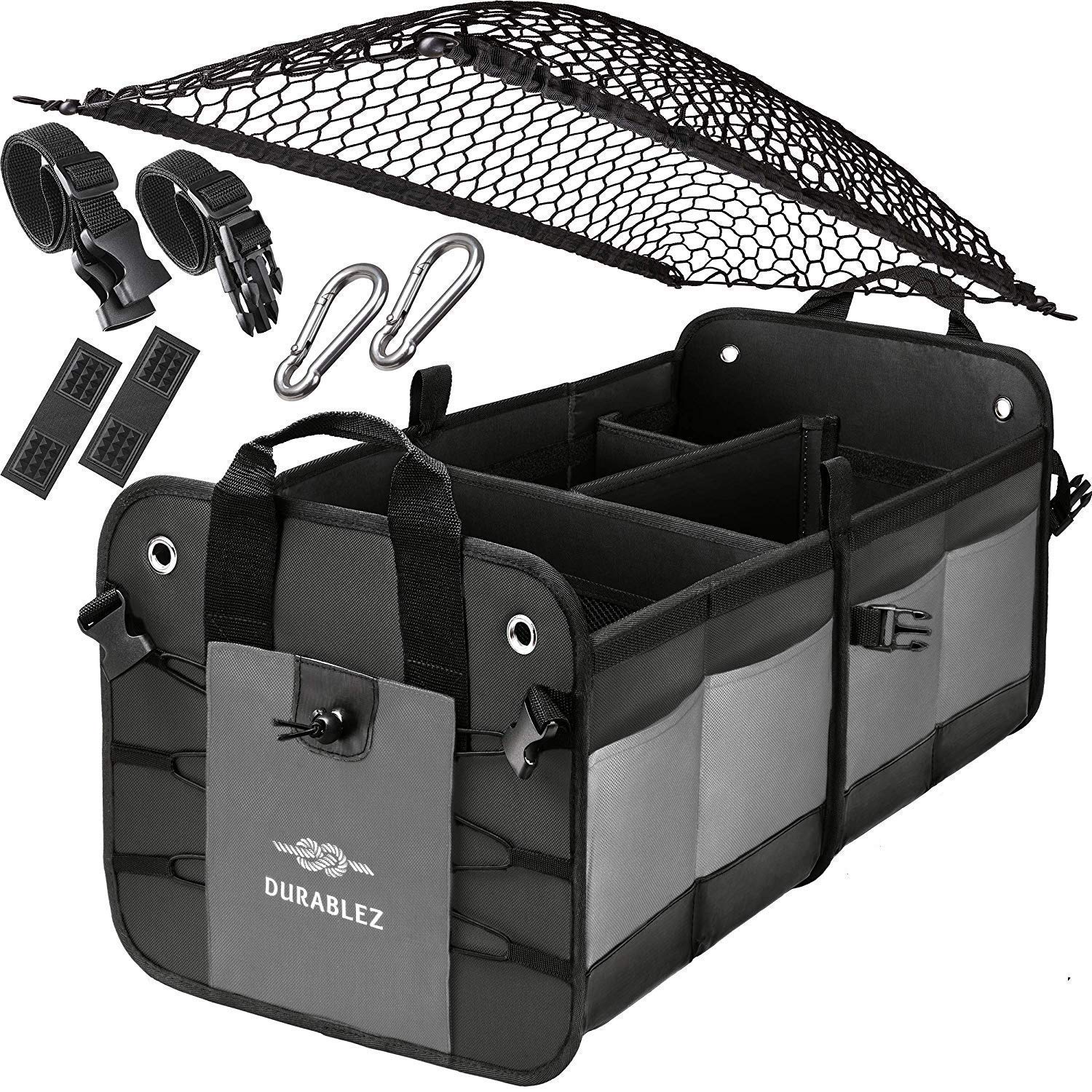 Premium Gray Classic Car Trunk Organizer with Built-in Cooler - Waterproof Storage for Road Trips, Camping & Picnics