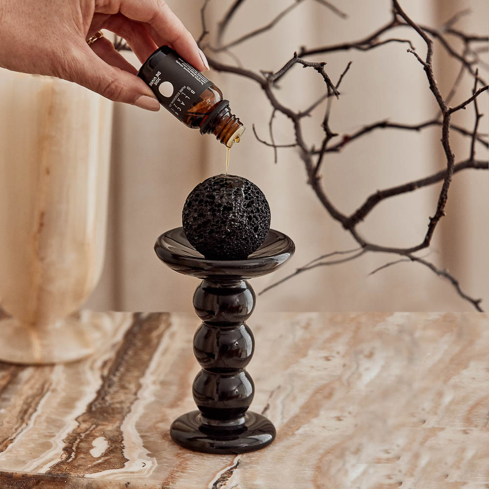Premium BLACK BLAZE Halo Lava Rock Diffuser Set - Vetiver & Fig Essential Oil Diffuser for Home Aromatherapy | Perfect for Bedroom, Office & Yoga Studio Relaxation