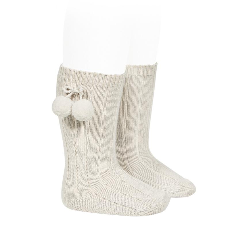 Soft Linen Knee High Socks with Pom Pom Detail - Cozy Boho Style for Women | Perfect for Winter, Home Wear & Fashion Outfits