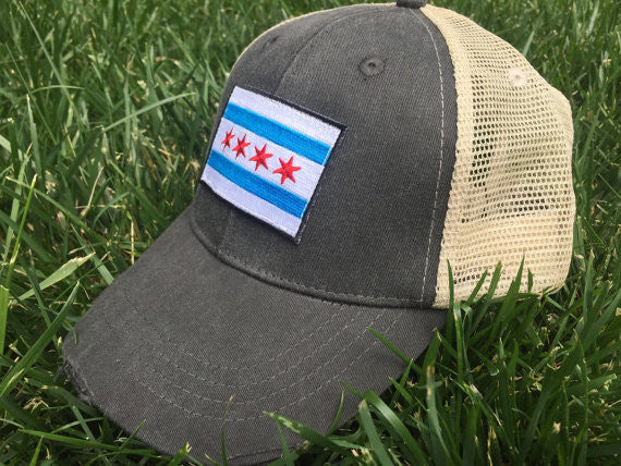 Chicago City Flag Mesh Trucker Hat - Adjustable Snapback Cap for Men & Women - Perfect for Outdoor Activities, Sports, and Casual Wear