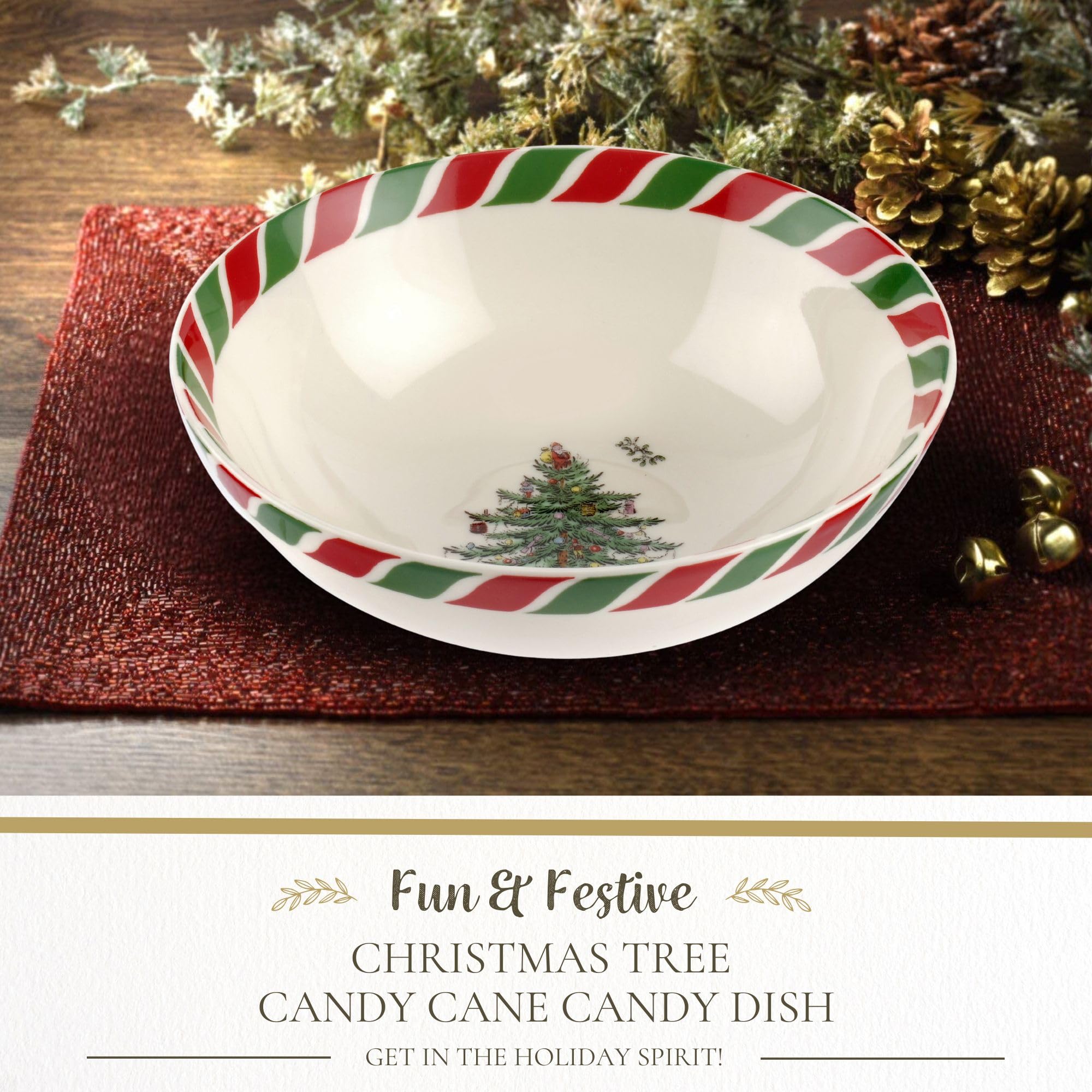 Spode Christmas Tree Candy Cane Candy Bowl - 6