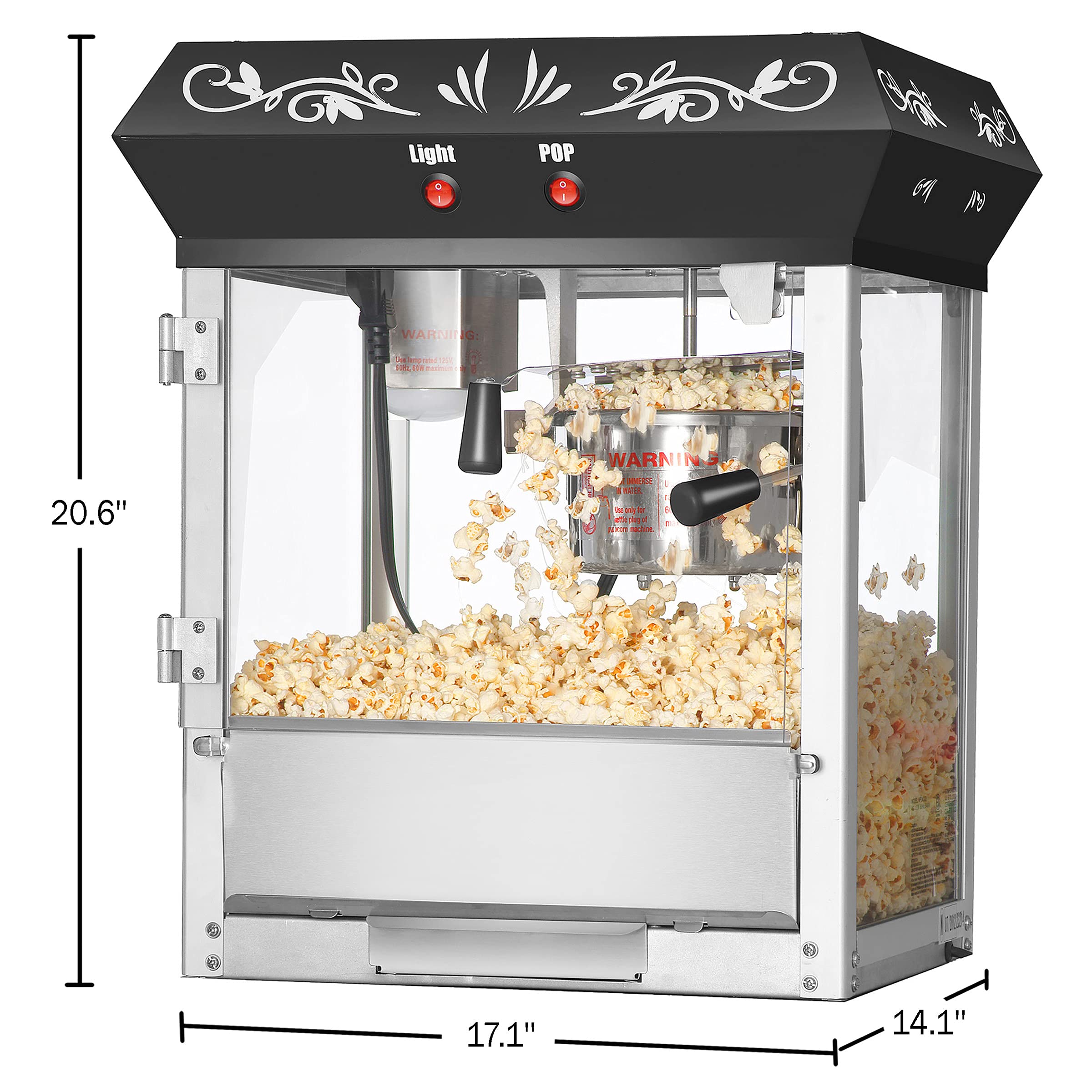 Great Northern Popcorn Machine - 4oz Commercial Popcorn Popper with Stainless Steel Kettle, Heated Warming Deck & Old Maids Drawer (Black) - Perfect for Movie Nights, Parties & Concession Stands