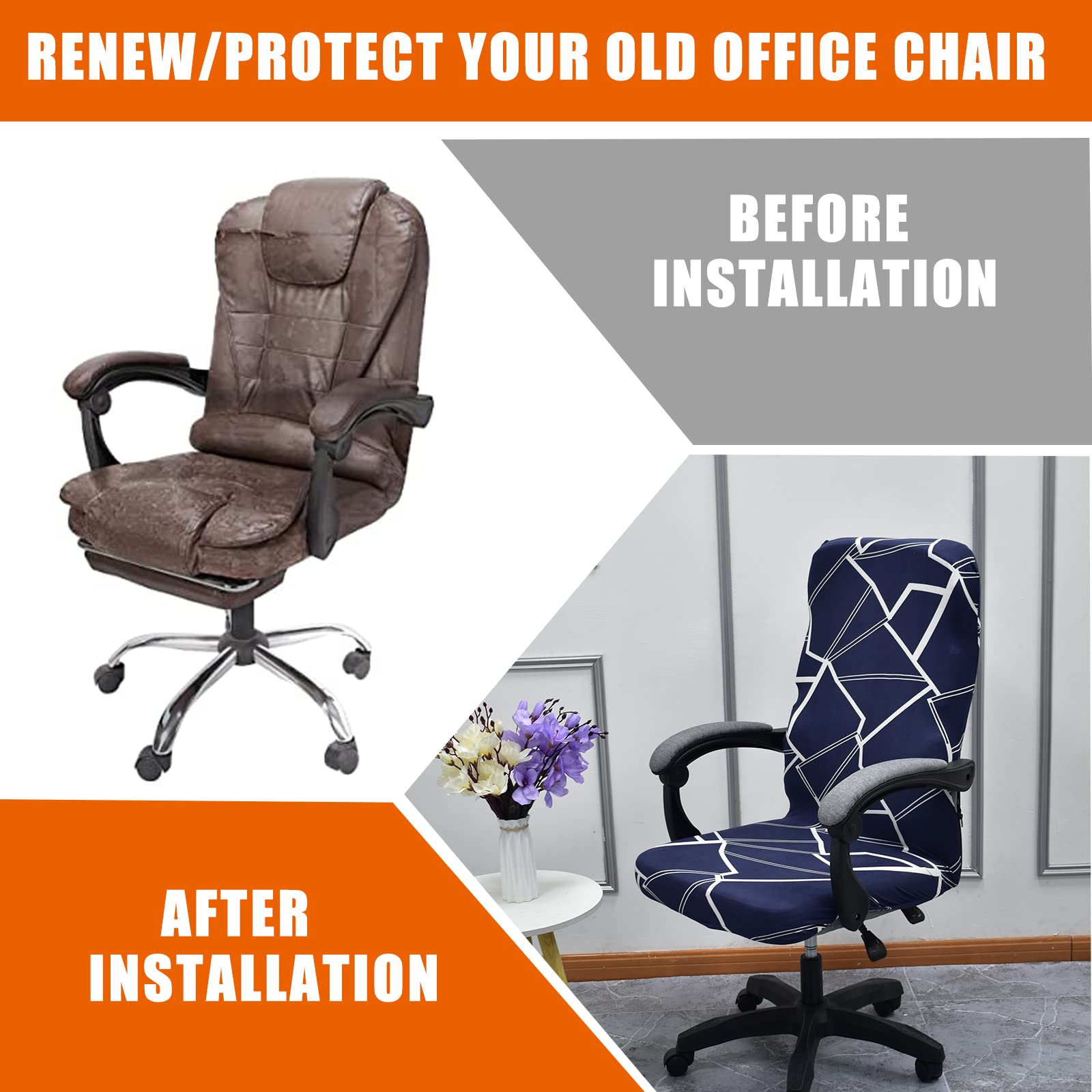 CRFATOP Universal Stretch Office Chair Cover with Durable Zipper - Simplism Style High Back Slipcover for Computer, Desk & Rotating Chairs (Size M, Model A09) - Perfect for Home Office, Gaming & Workspace Protection