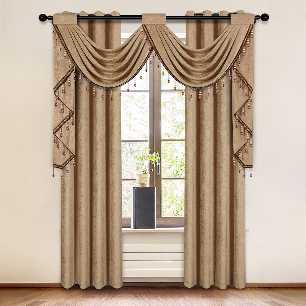 ELKCA Elegant Coffee Valance with 2 Hollow Swags & Curtain - Perfect for Living Room, Bedroom, and Kitchen Window Decor