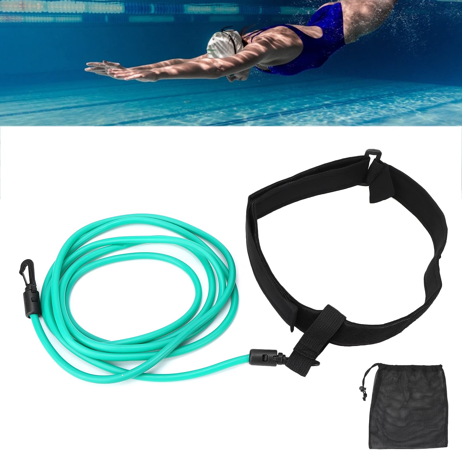 Elastic Swim Training Belt - 10.5ft Adjustable Swim Exercise Belt with Rope for Pool Training & Fitness | Perfect for Lap Swimming, Water Aerobics & Swim Team Practice
