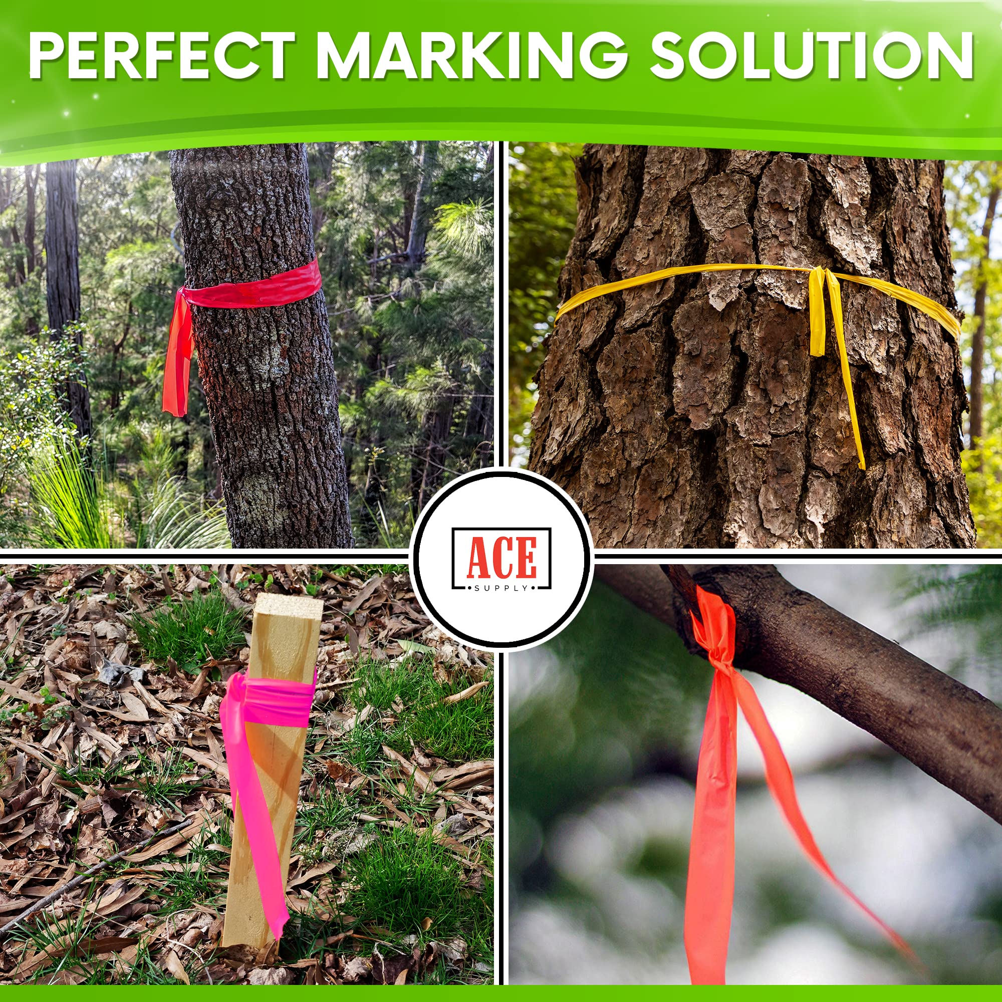 Orange Flagging Tape 12 Pack - 1.5 Inch Wide, 150 Feet Long Non-Adhesive Marking Tape - High Visibility Surveyor Tape for Trees, Branches & Construction Sites - Perfect for Land Surveying, Forestry Work, Hazard Marking & Outdoor Safety Barriers