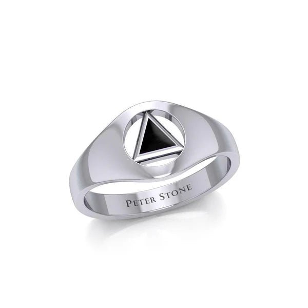 Sterling Silver Sobriety Triangle Inlaid Ring TRI1932 - Elegant Jewelry for Recovery, Sobriety Gifts & Everyday Wear
