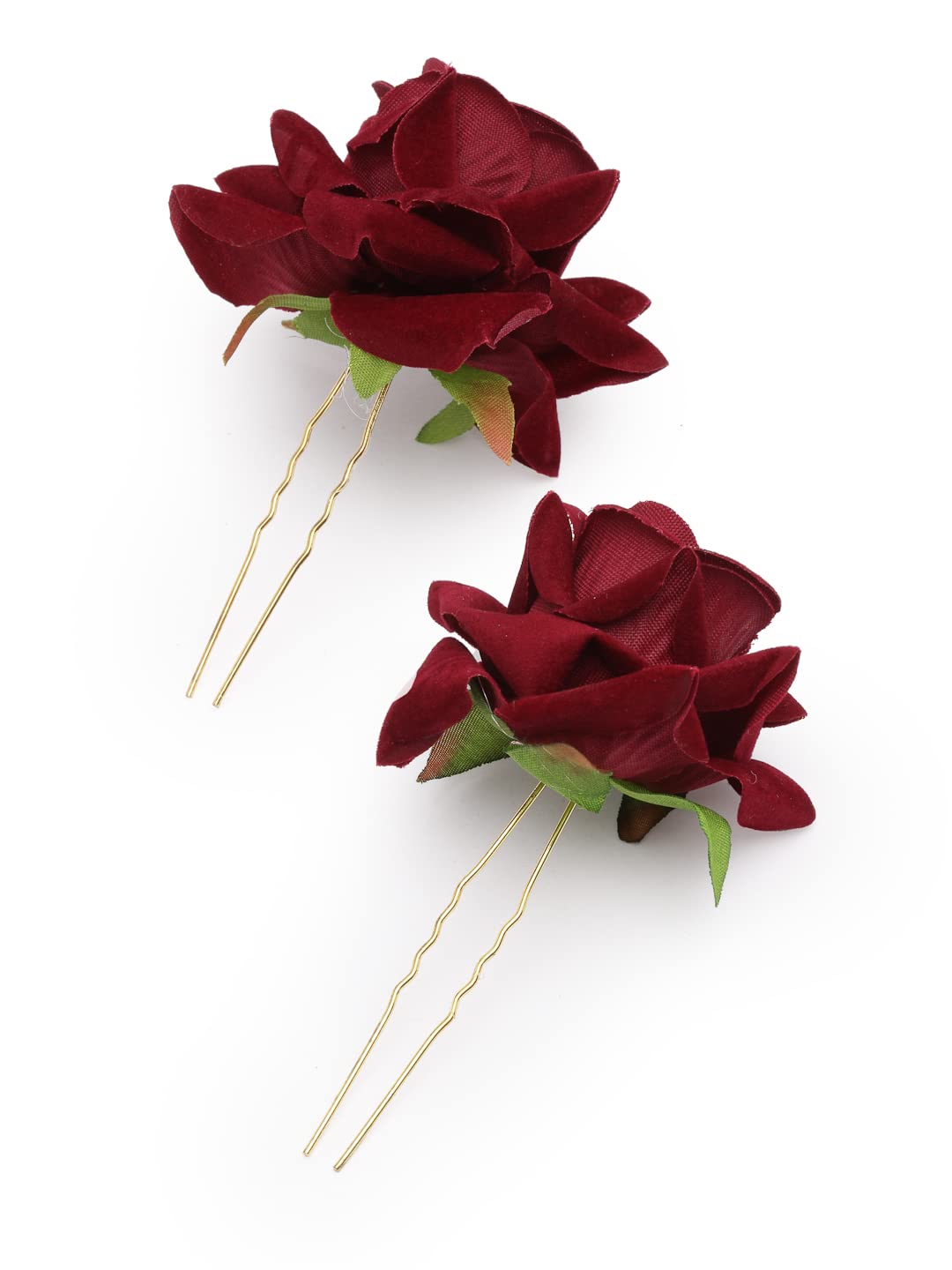 Vogue Rose Flower Bun Maker Hair Pins - 4pcs Maroon & Off-White for Bridal & Party Hairstyles