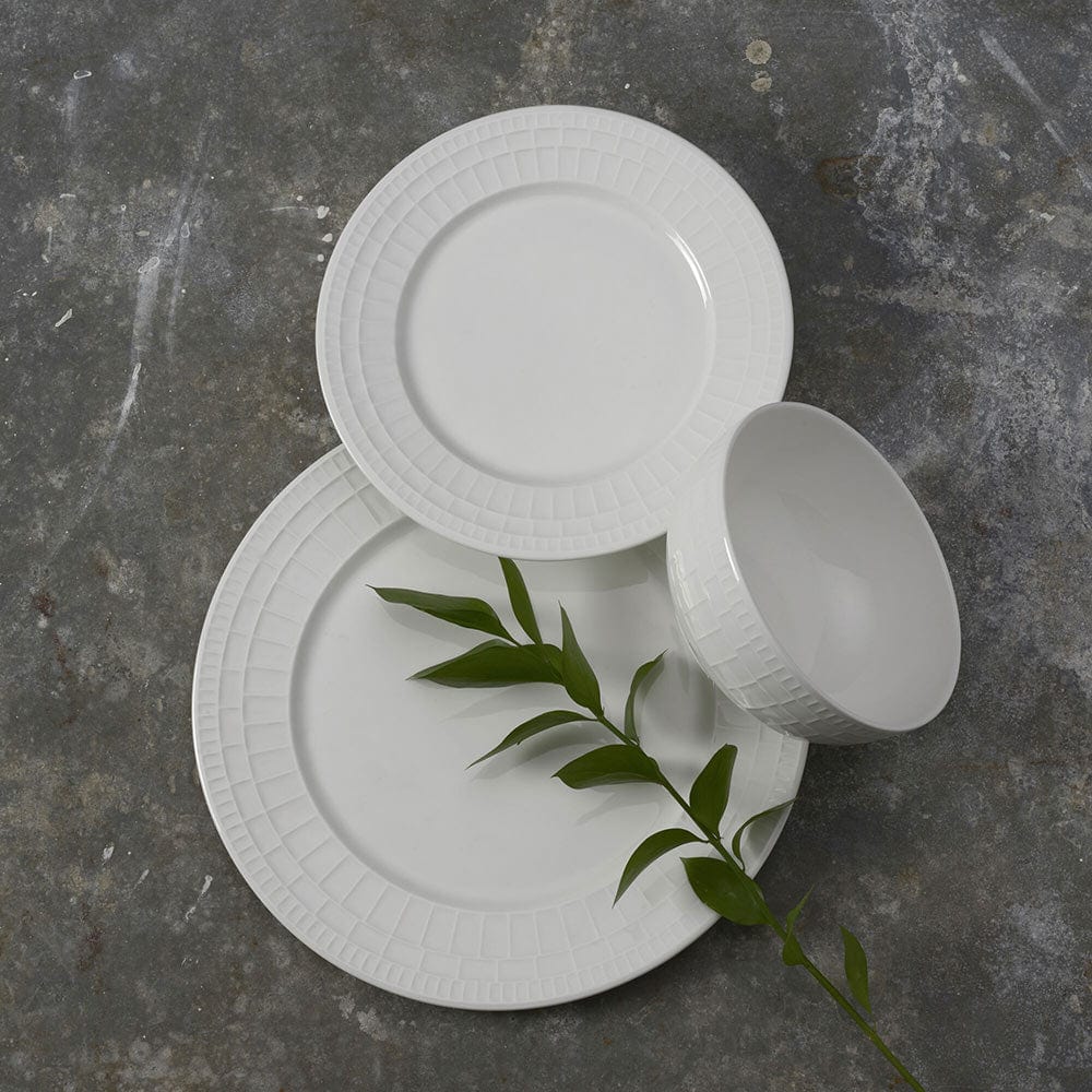 Lux 12-Piece Dinnerware Set - Porcelain Plates, Bowls & Mugs for 4 People - Elegant Tableware for Everyday Dining, Dinner Parties & Holiday Gatherings