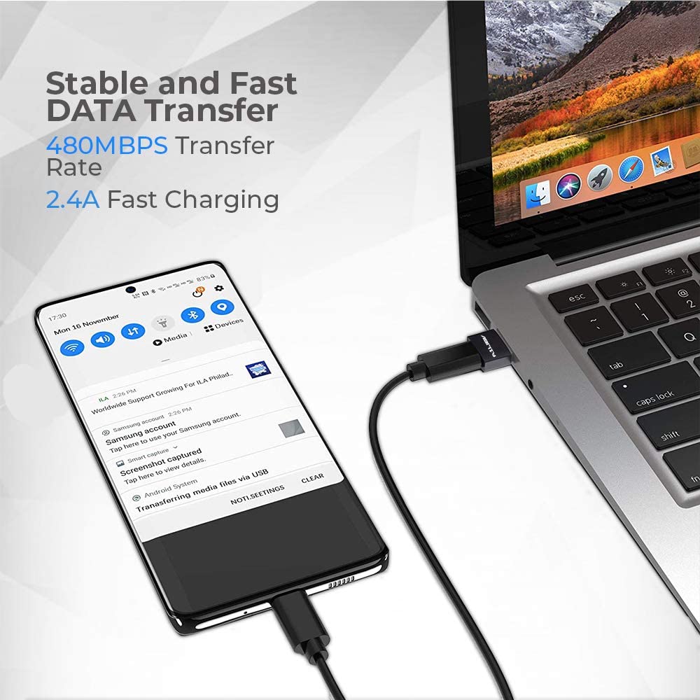 4-Pack USB-C to USB Adapter, USB-C Female to USB-A Male Converter - Compatible with iPhone 14/13/12/11 Pro Max/Mini, Apple Watch Ultra/Series 8/7/SE, AirPods, iPad Air, Samsung Galaxy S23/S22 - Perfect for Charging & Data Transfer at Home, Office or Travel