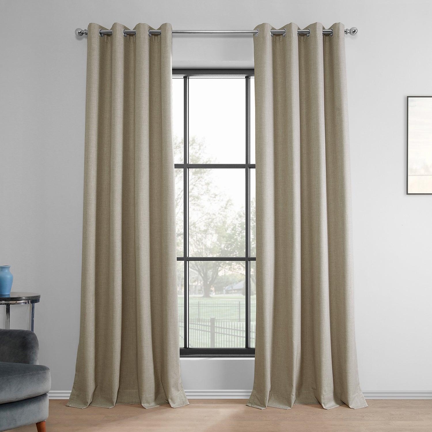 Light Beige Grommet Blackout Curtains - Premium Linen Fabric for Bedroom & Hotel Use - Noise Reducing & Thermal Insulating Window Treatments for Home Decor