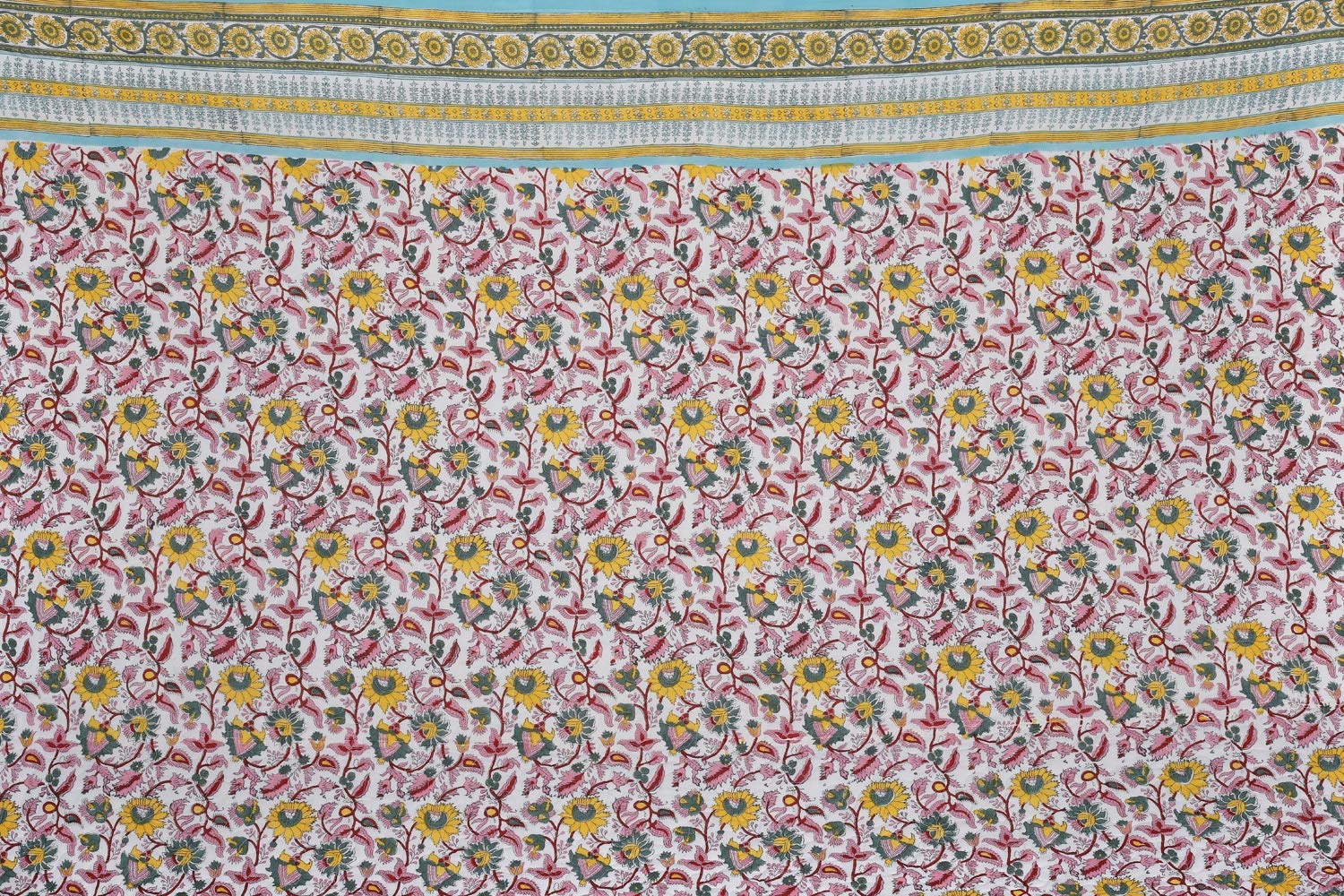 Exotic India Lily-White Reversible Jaipuri Quilt with Printed Floral Vines - 100% Pure Cotton Bedspread for Boho Chic Bedroom Decor