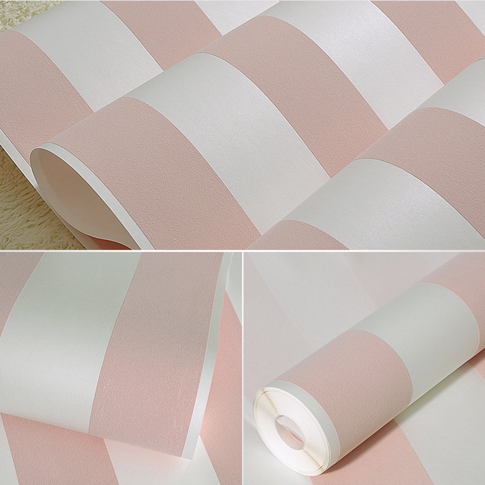 QIHANG European Modern Minimalist Country Stripe Wallpaper Roll - Pink Self-Adhesive Wallpaper for Living Room, Bedroom, TV Backdrop | Easy Peel & Stick Home Decor for Nursery, Office, Dorm