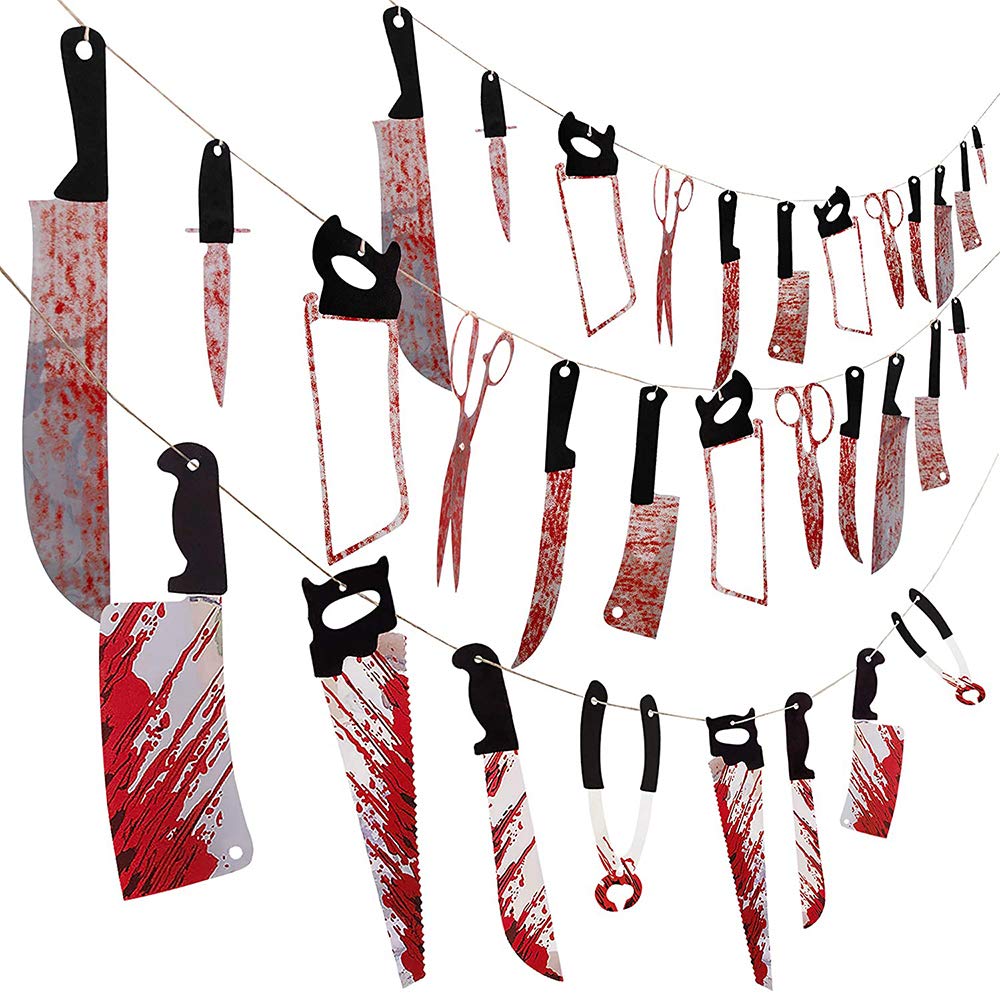 Scary Halloween Party Decorations Set - 3-Piece Bloody Garland Banner, Zombie & Vampire Props for Indoor & Outdoor Decor - Perfect for Spooky Halloween Parties, Haunted Houses & Themed Events | Oasisblossom