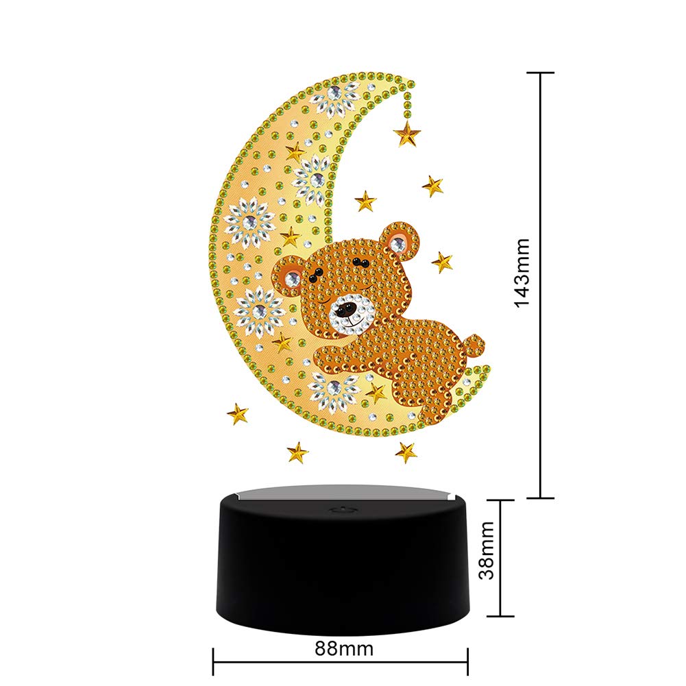 DIY Diamond Painting LED Light Moon Bear Embroidery Night Lamp - Home Decor Gift for Kids & Adults - Perfect for Bedroom, Nursery, Living Room Night Light & Wall Art Decoration