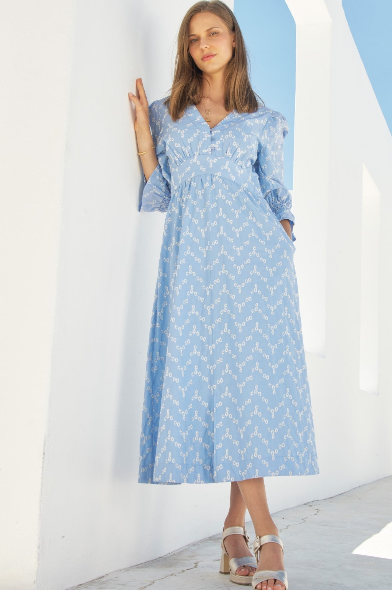 Hadlee Dress | Cornflower Blue Flowy Midi Dress for Women | Perfect for Summer, Beach, and Casual Outings