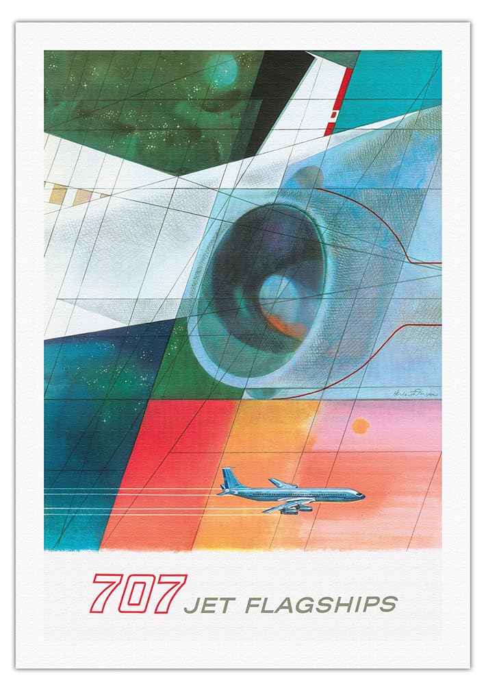 Vintage Boeing 707 Jet Airline Travel Poster by Herbert Danska c.1957 - Fine Art Rolled Canvas Print 27x40 inches - Perfect for Aviation Enthusiasts, Home Decor & Office Wall Art