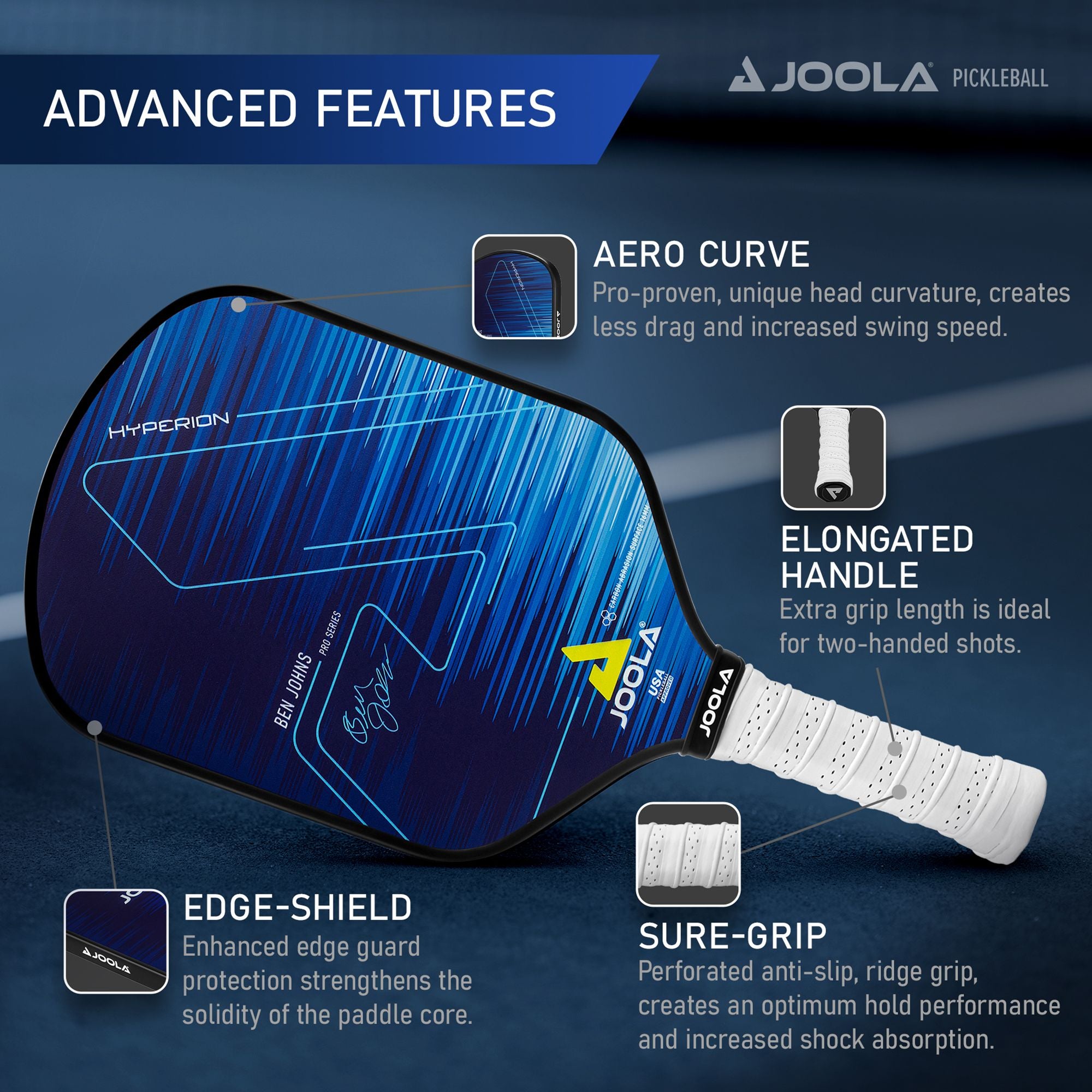 JOOLA Ben Johns Hyperion CAS Pickleball Paddle - Lightweight Carbon Fiber Surface for Power & Control - Perfect for Competitive Play & Tournaments