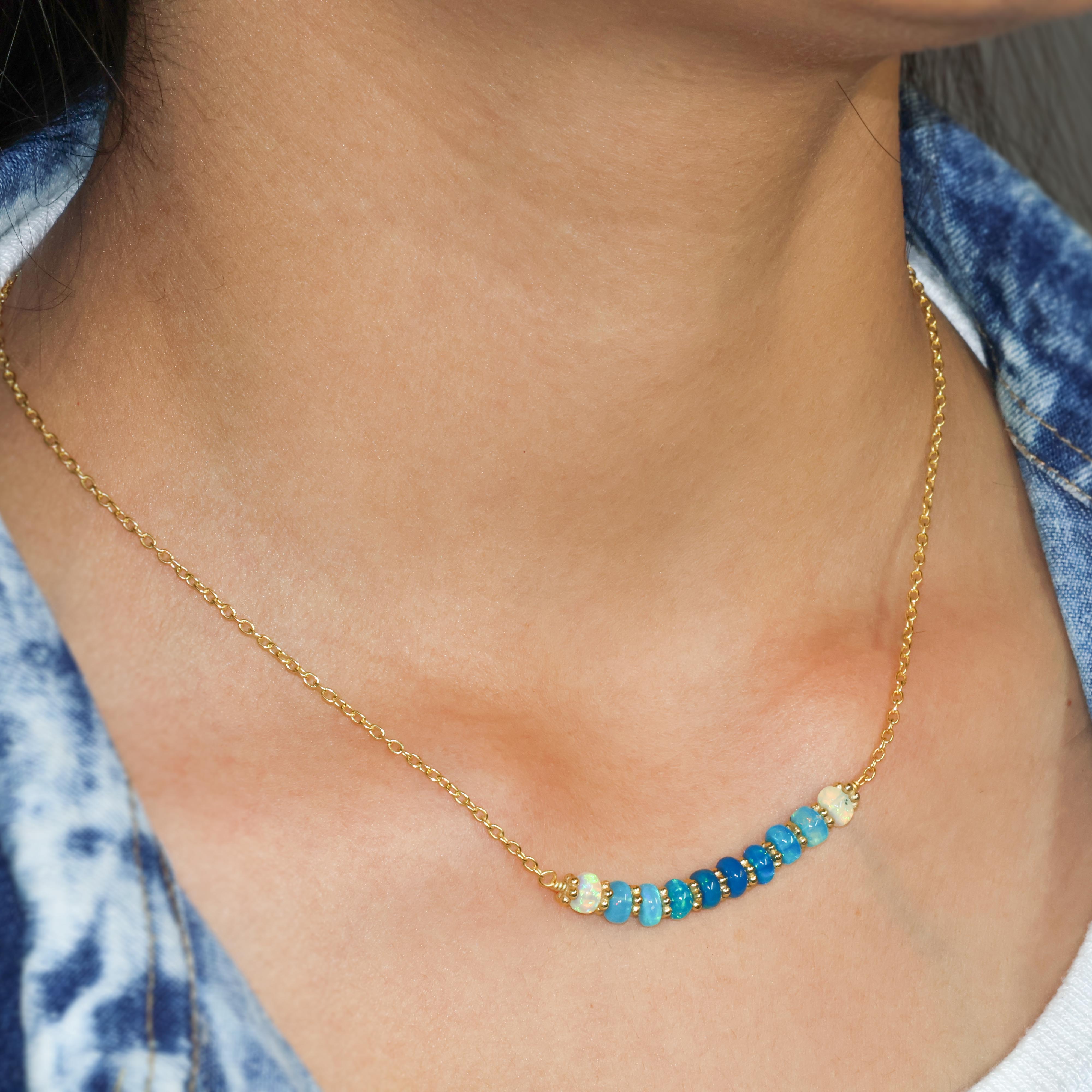 Natural Paraiba Opal Bar Chain Necklace for Women - Elegant Layering Jewelry Gift for Birthday, Anniversary & Special Occasions