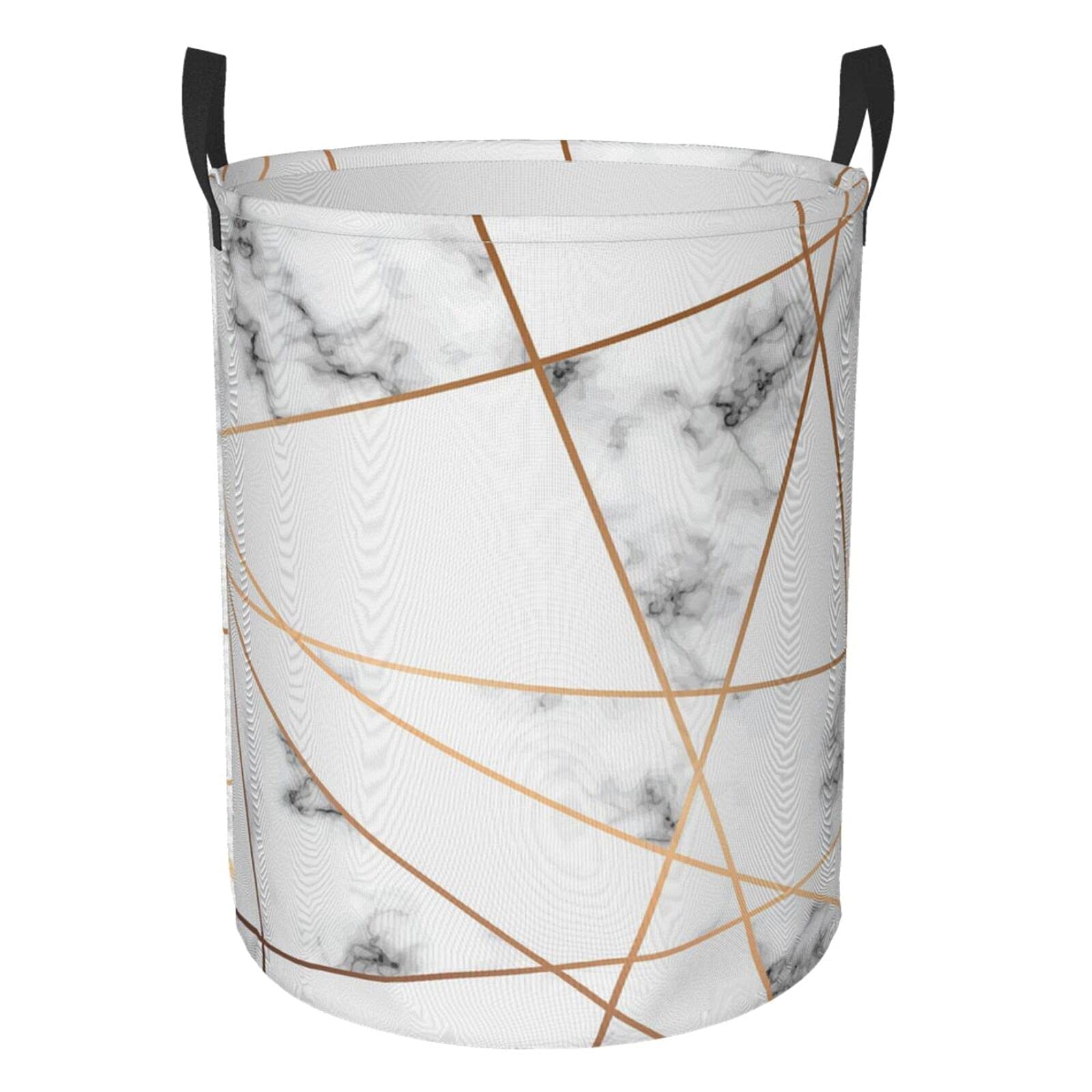 FeHuew Collapsible Laundry Basket with Handle - Waterproof Fabric Hamper for Clothes, Toys & Storage | Large Foldable Organizer Bin for Bathroom, Bedroom & Laundry Room | Durable Marble Gold Line Design