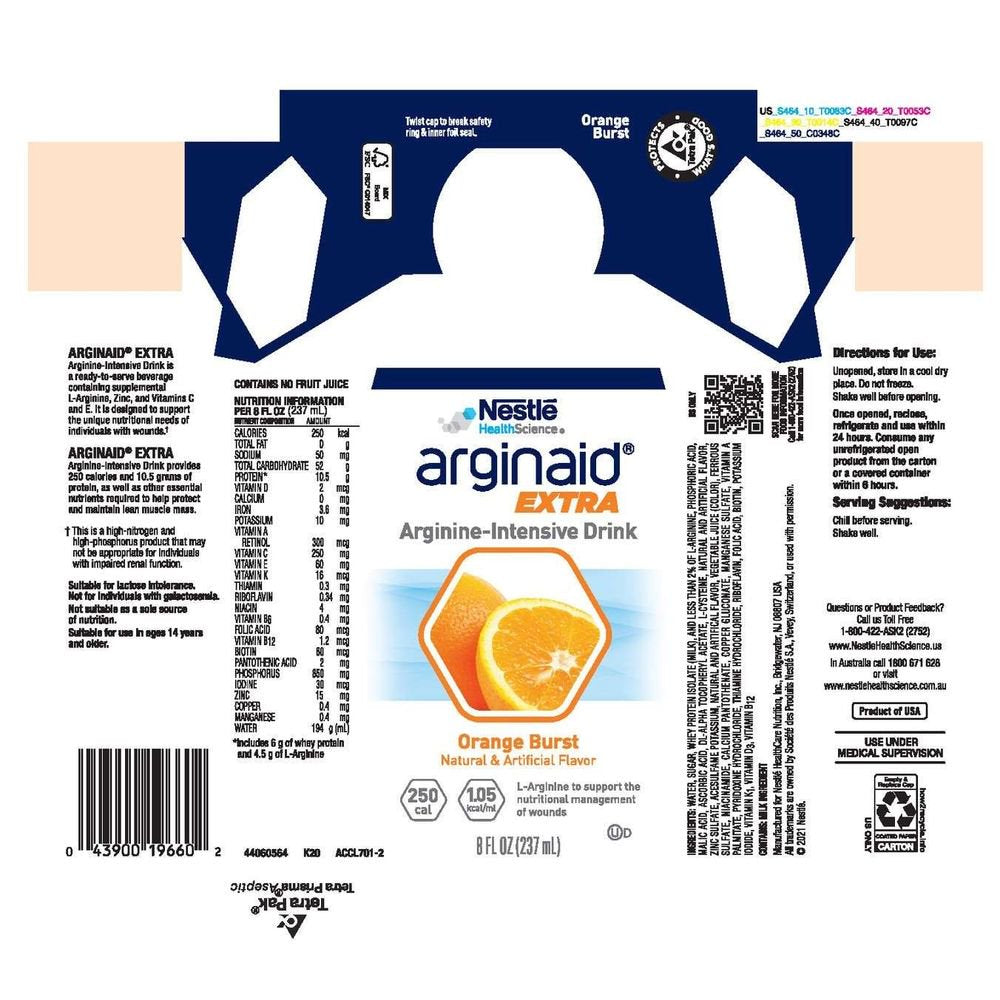 Arginaid Extra Arginine Intensive Drink - Orange Burst Flavor, 8 oz Carton | Immune Support & Energy Booster for Active Lifestyles & Post-Workout Recovery