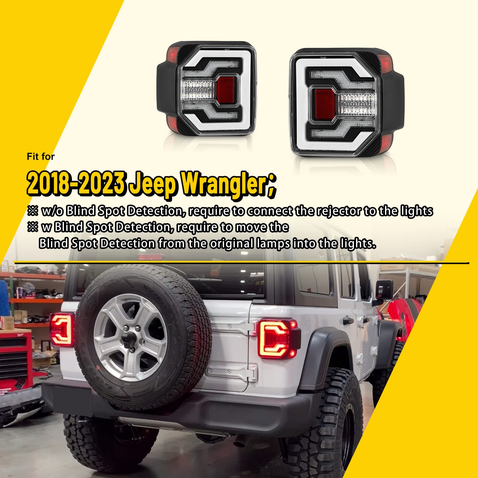 2018-2024 Jeep Wrangler JL LED Tail Lights with Sequential Turn Signal - Clear Lens Replacement Taillight Assembly (1 Pair) - Perfect for Off-Roading & Night Driving