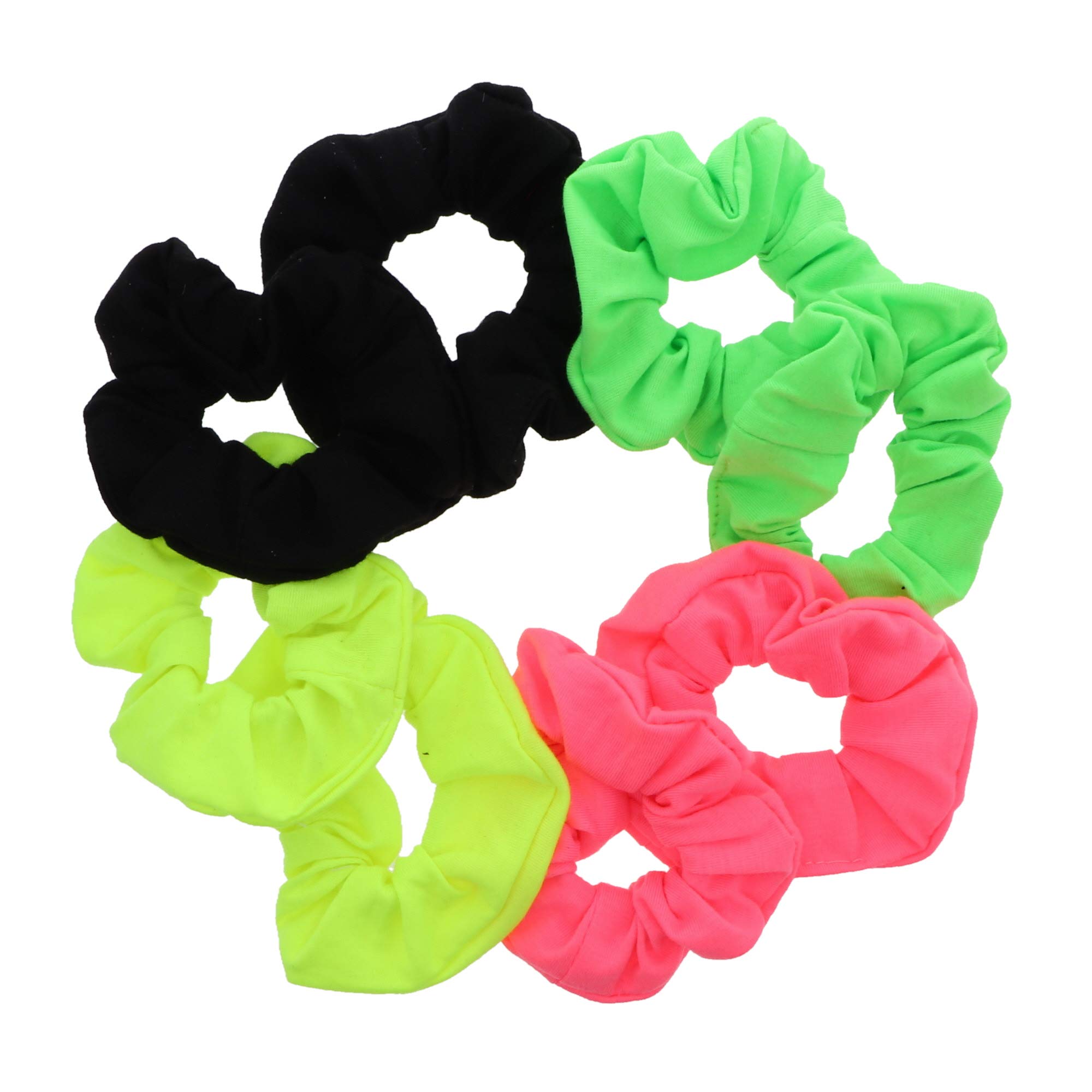 8-Pack Neon Color Solid Scrunchies Hair Ties - Pink, Yellow, Green, Black for Women, Girls, Workout, Yoga, and Everyday Style
