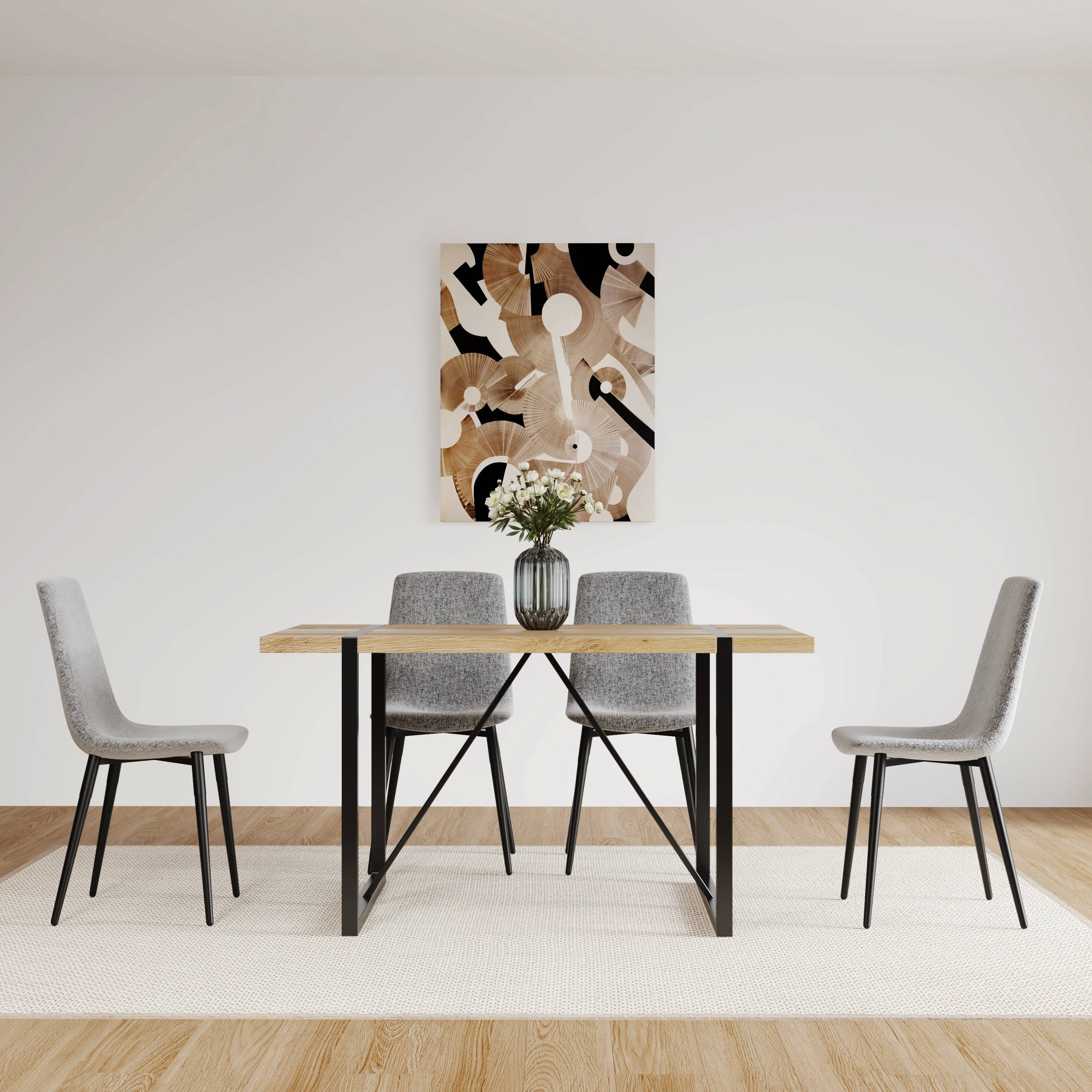 Modern Upholstered Dining Chairs Set of 4 - Grey Linen Cushion with Sturdy Black Metal Legs for Kitchen, Dining Room & Breakfast Nook - Comfortable & Stylish Seating for Family Meals, Entertaining & Small Spaces