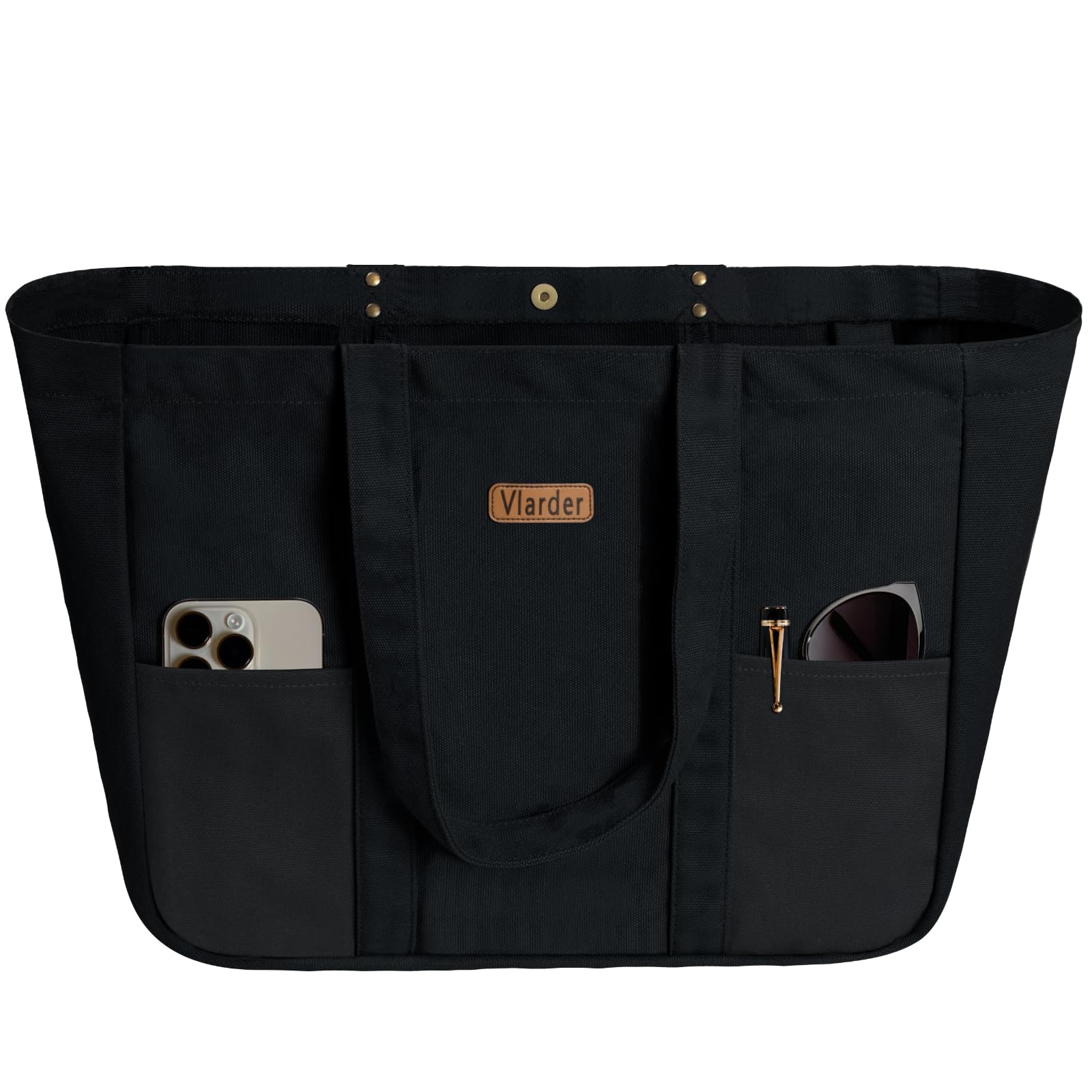 Stylish Large Canvas Tote Bag for Women with 2 Front Pockets & Laptop Compartment - Perfect for Work, Travel, Beach & Gym Essentials | Durable & Spacious Everyday Carryall