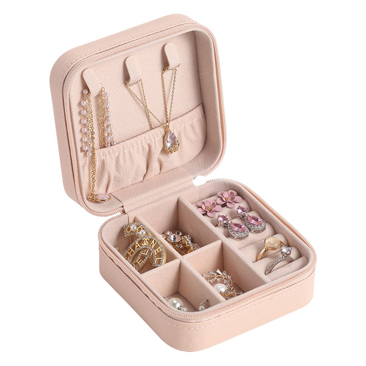 PU Leather Jewelry Box - Double Layer Travel Jewelry Organizer for Necklace, Ring & Small Accessories (10x10x5cm, Pink) | Perfect Gift for Women & Girls | Compact Storage for Travel, Home & Office Use