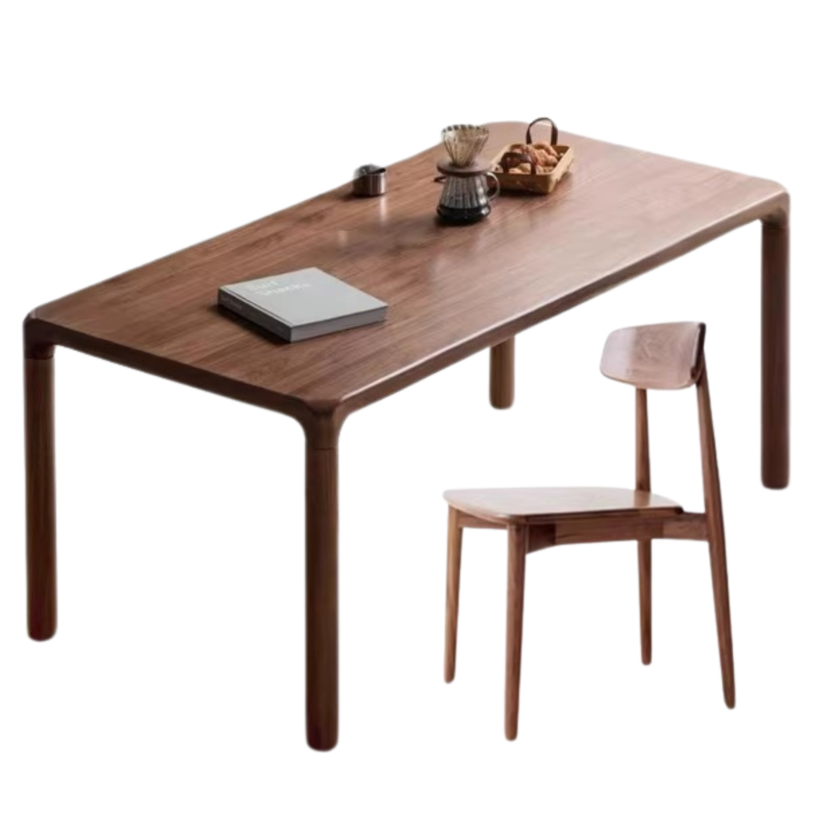 70.9x33.5x29.9 inch / 180x85x76 cm / Rich Dark Walnut Color /  Black walnut dining table + four chairs