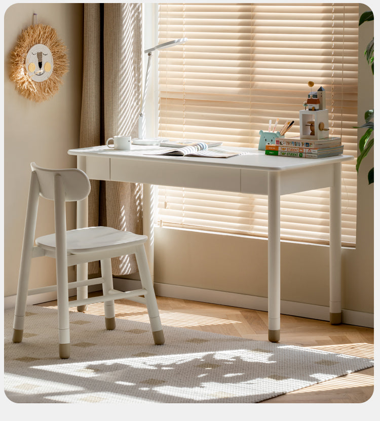 Solid Poplar Wood Kids Height-Adjustable Learning Desk with Cream Drawer - Perfect for Homeschooling, Online Classes & Study Room Organization