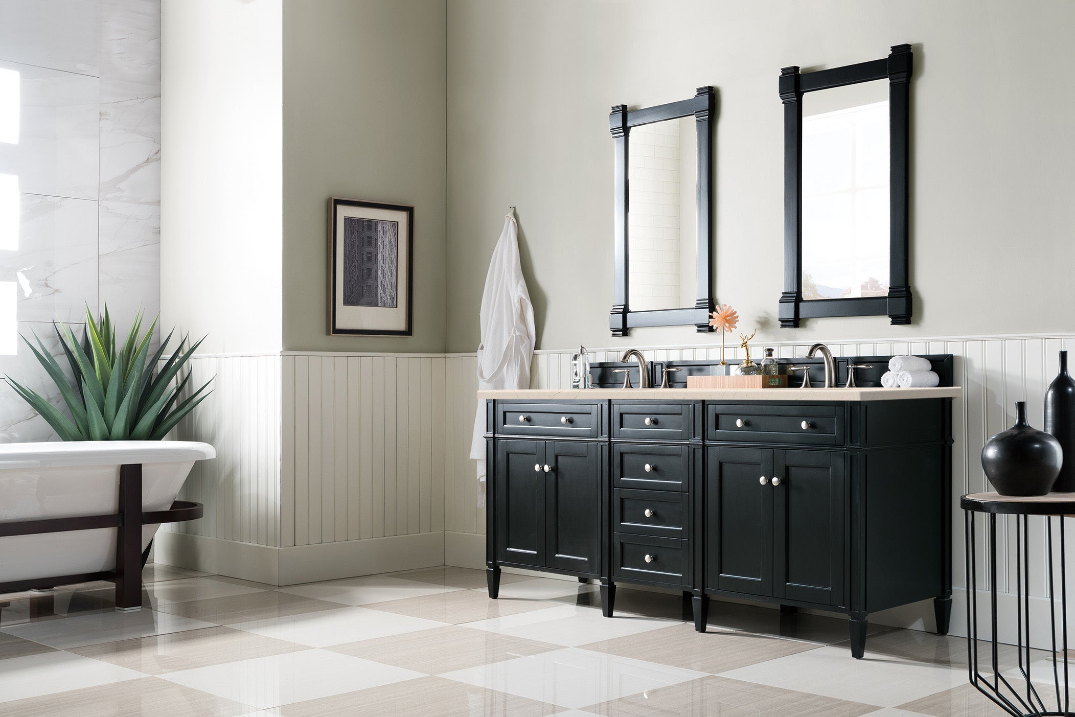 Brittany 72-Inch Black Onyx Double Vanity with 3CM Eternal Marfil Quartz Top - Luxury Bathroom Vanity for Modern Master Bath & Powder Room