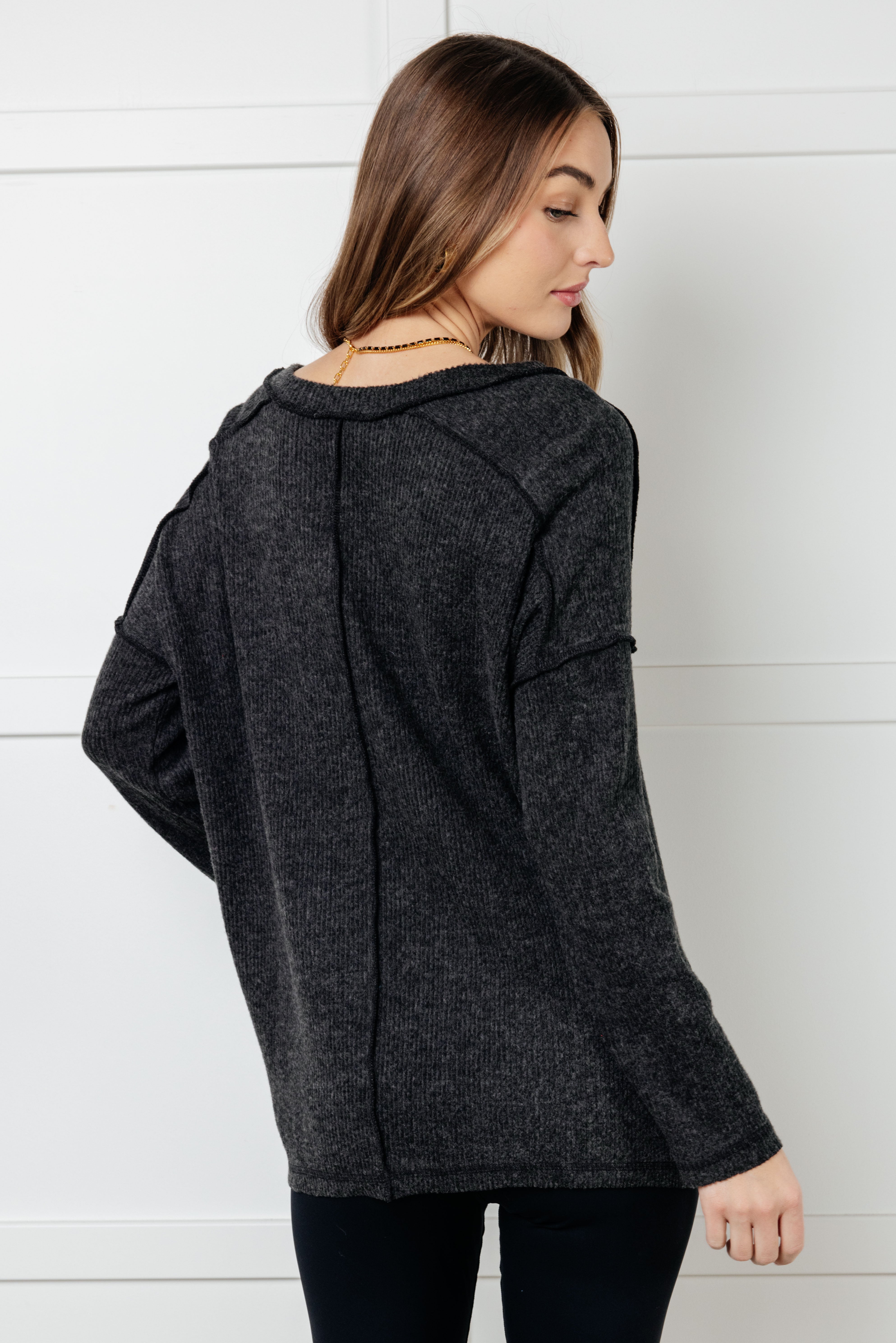 Soft Brushed Hacci Knit Top in Black - Cozy Winter Layering for Women | Perfect for Casual Outfits & Cold Weather