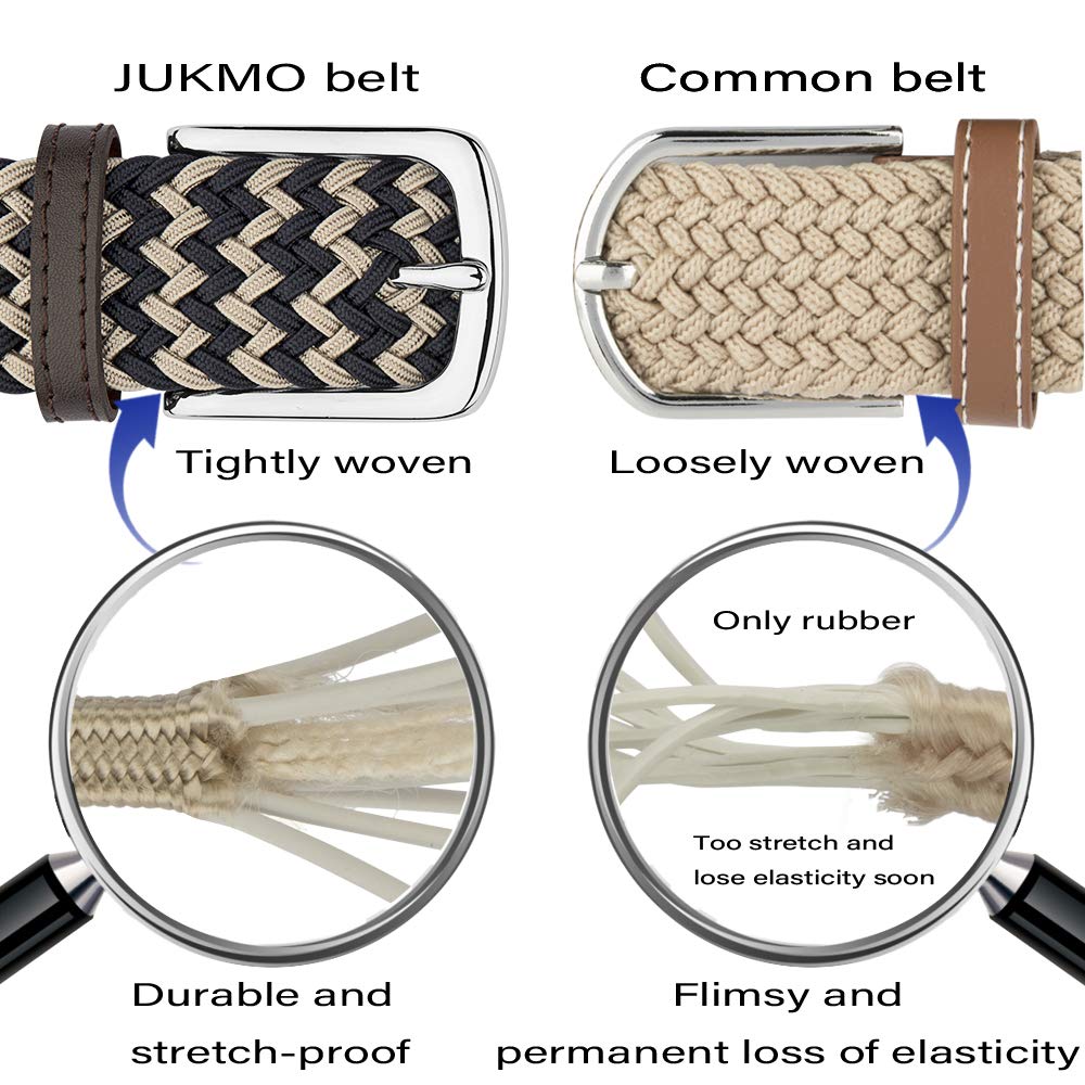 JUKMO Elastic Braided Belt for Men & Women - Adjustable Stretch Woven Belt with Gift Box - Perfect for Casual Wear, Office & Travel Accessories