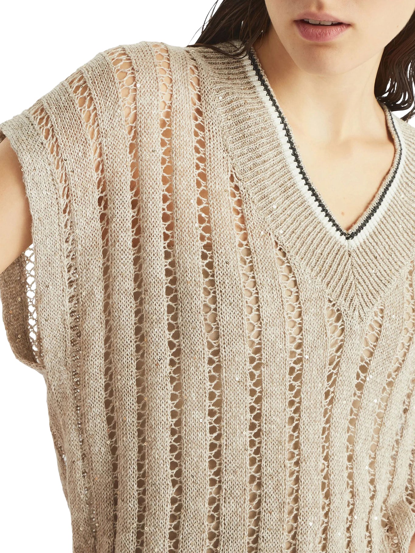 DAZZLING Women's Linen Blend Ribbed Net Vest Top - Breathable Summer Layering Piece for Beach, Party & Casual Outfits
