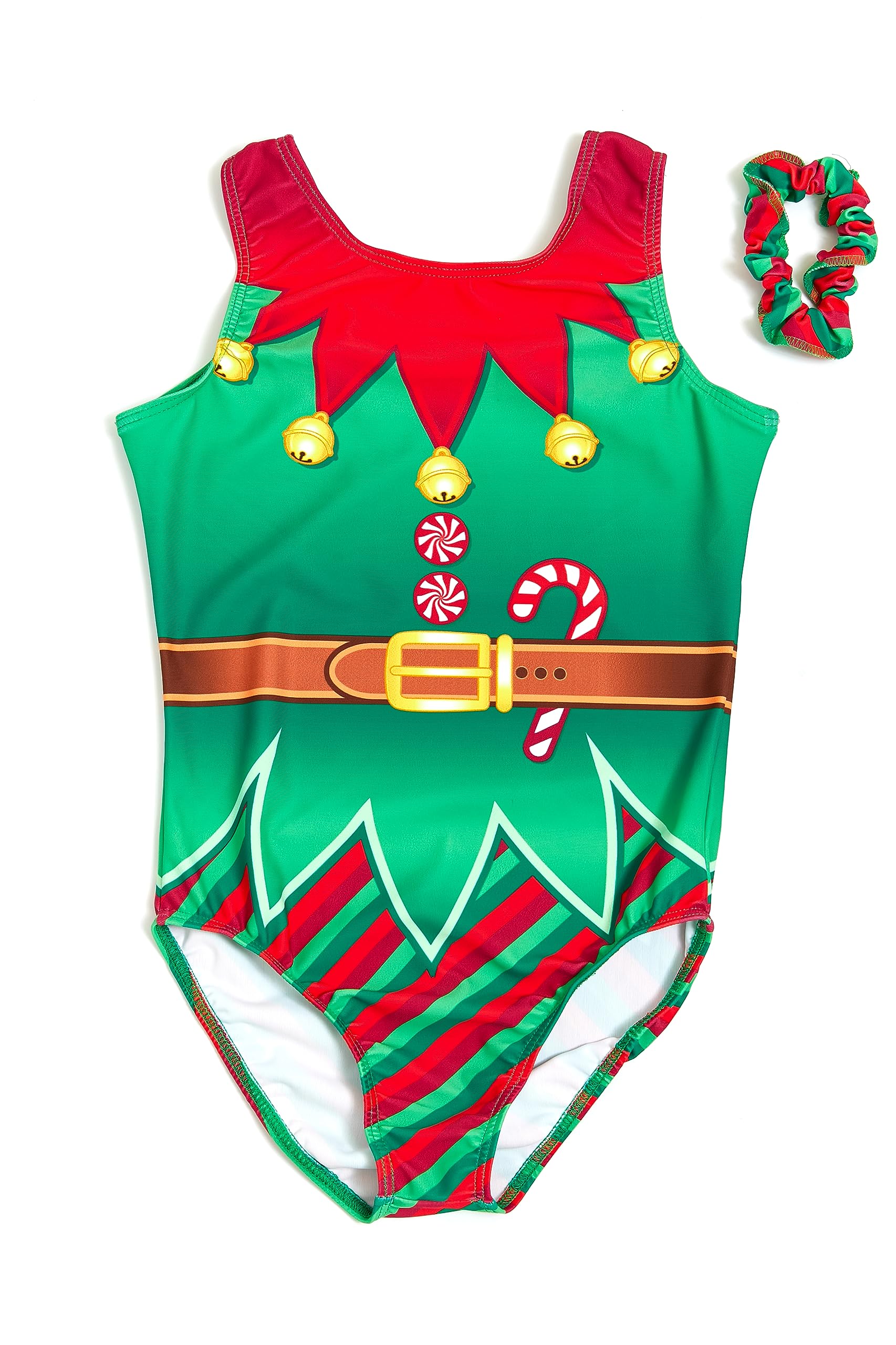 Destira Christmas Gymnastics Leotards for Girls - Super Soft Dance Leotard with Matching Hair Scrunchie | Perfect for Ballet, Cheerleading, Yoga & Holiday Performances