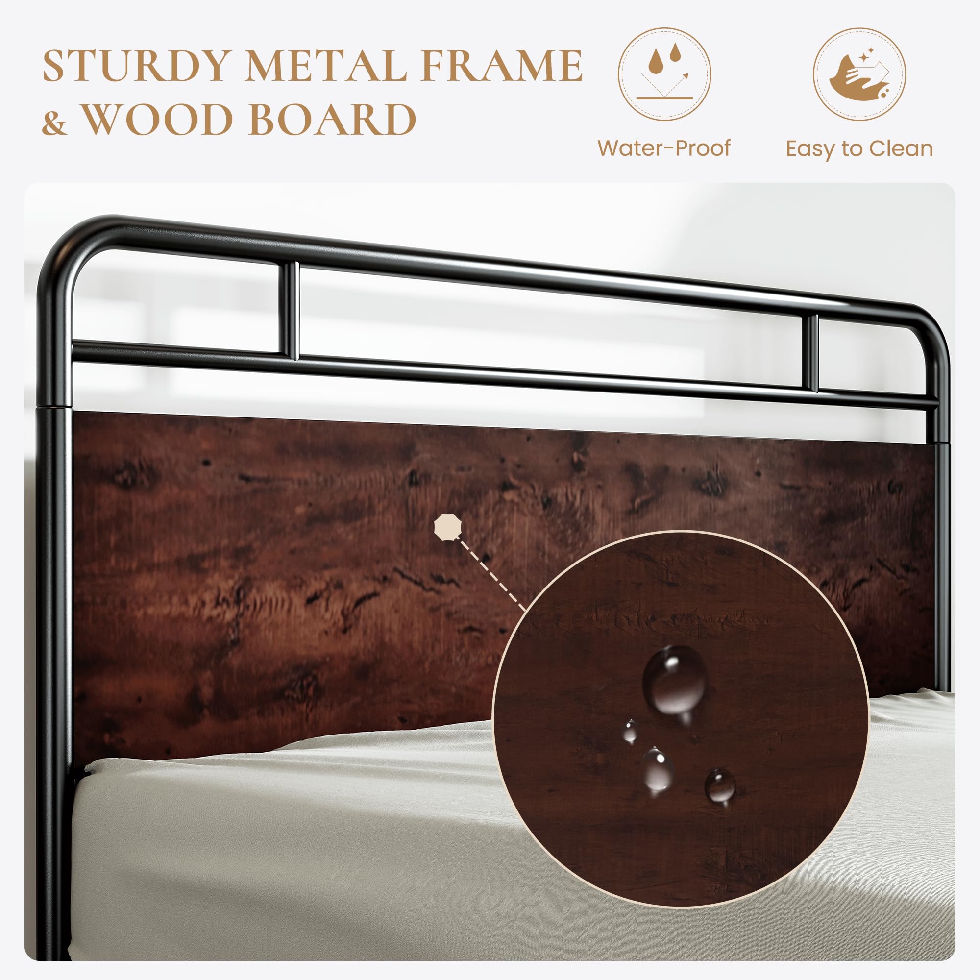 SHA CERLIN Queen Size Bed Frame with Wooden Headboard & Footboard - Sturdy Metal Frame with Rounded Corners, Heavy Duty Slats & Under-Bed Storage - No Box Spring Required - Mahogany Finish - Perfect for Master Bedrooms, Guest Rooms & Small Spaces
