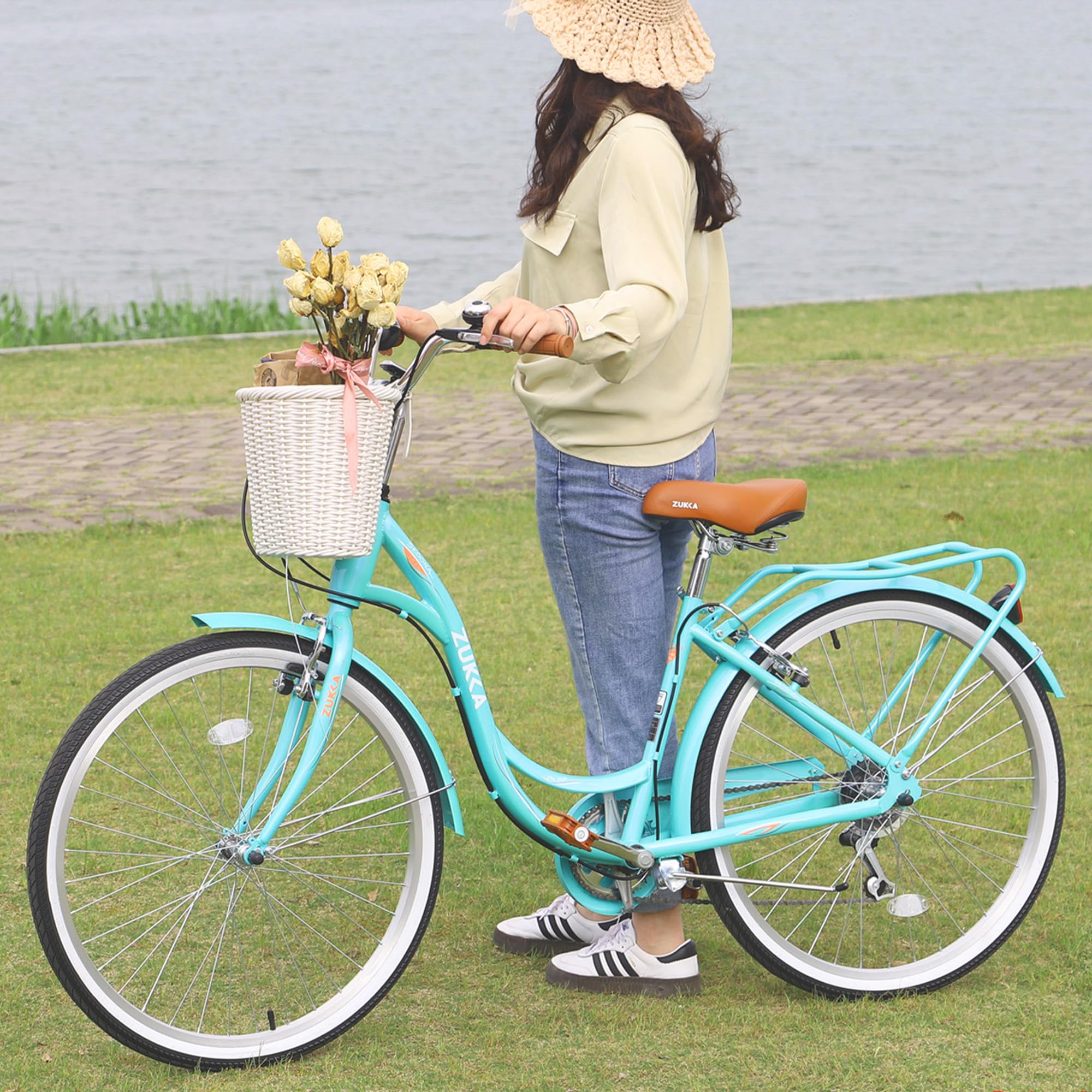 26 Inch Women's Bike with 7-Speed Twist Shifter, Steel Frame & Adjustable Seat - Perfect for Commuting, Exercise & Leisure Riding for Women & Adults