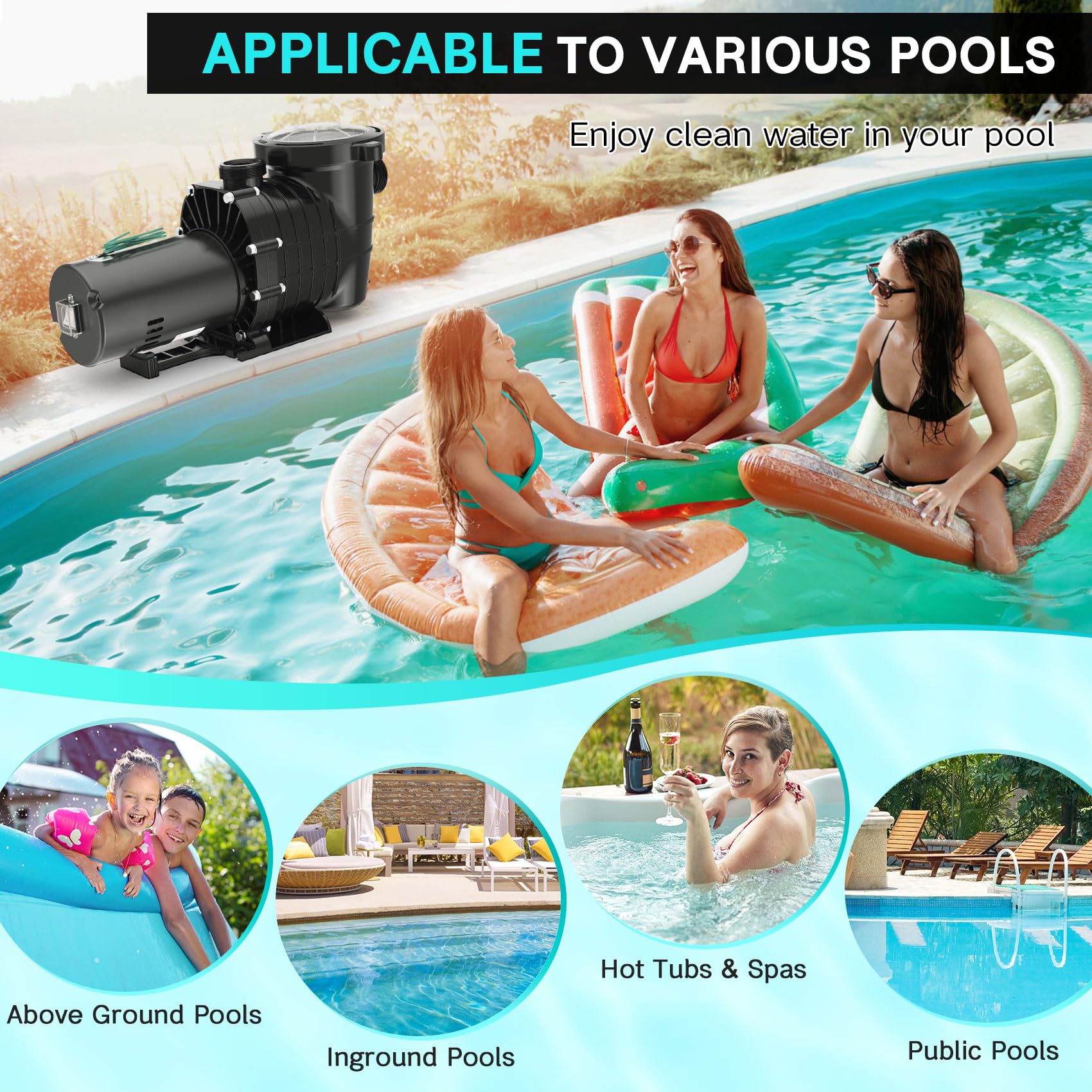 1.5 HP 6600GPH Powerful Self-Priming Pool Pump for Above Ground & Inground Pools (15,000-31,000 Gallons) - Dual Voltage Swimming Pool Pump with Strainer Basket & Drain Plug - Perfect for Backyard, Residential & Commercial Pool Maintenance
