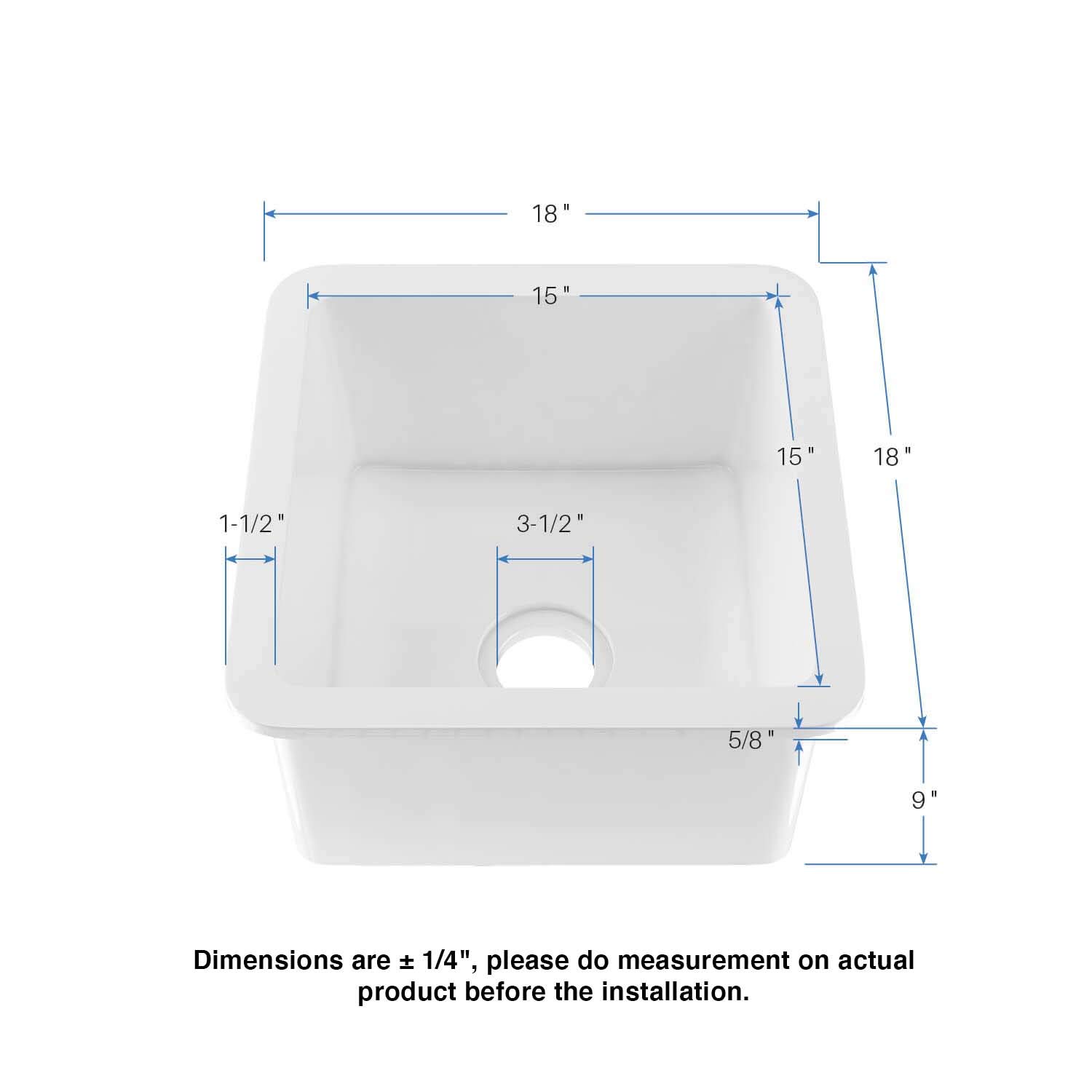 KIBI K2-S18SQ 18-Inch Undermount Fireclay Kitchen Sink - Single Bowl, Heat & Stain Resistant, Stainless Steel Bottom Grid & Basket Strainer, Garbage Disposal Ready - White (Perfect for Modern Farmhouse & Rustic Kitchen Designs)