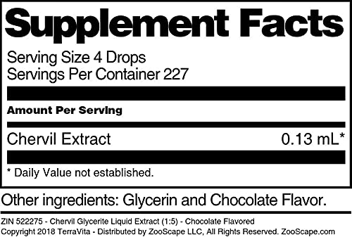 Organic Chervil Glycerite Liquid Extract (1:5) - Chocolate Flavored Herbal Supplement - 1 oz Bottle (Pack of 3) - ZIN: 522275 - Perfect for Tea, Baking & Natural Remedies