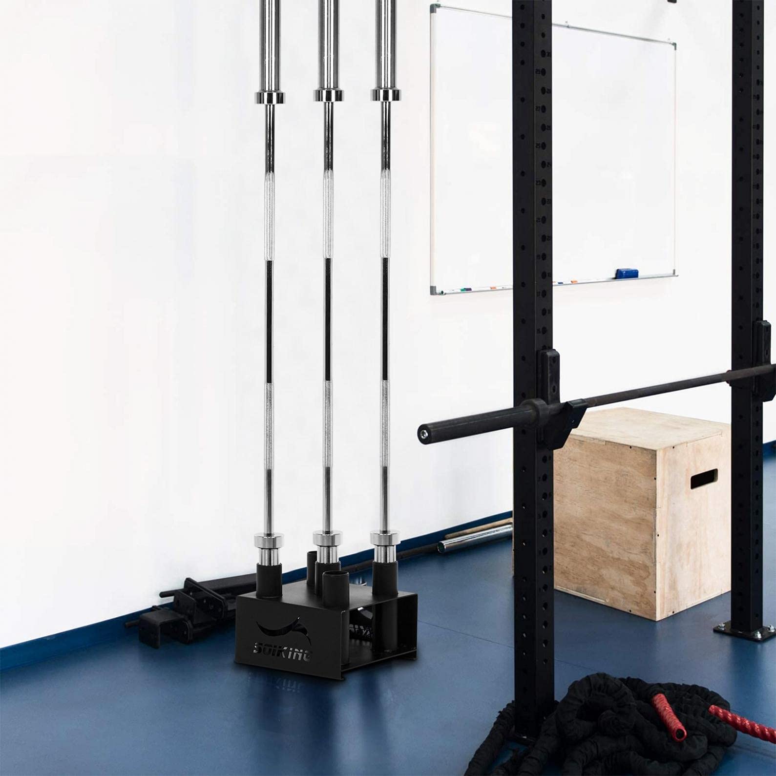 Heavy Duty Weight Holder for Dumbbells & Bars - Vertical Peg Storage Organizer for Home Gym - Perfect for Curl Bars, Hex Bars, Tricep Bars & More (Holds 5 Bars) - Ideal for Garage Gym, CrossFit & Strength Training