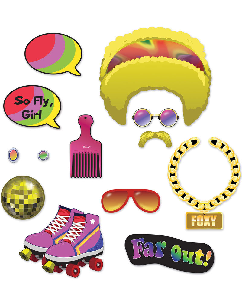 Vintage 70s Fun Photo Props Pack of 13 - Retro Party Decorations for Birthday, Wedding & Themed Events
