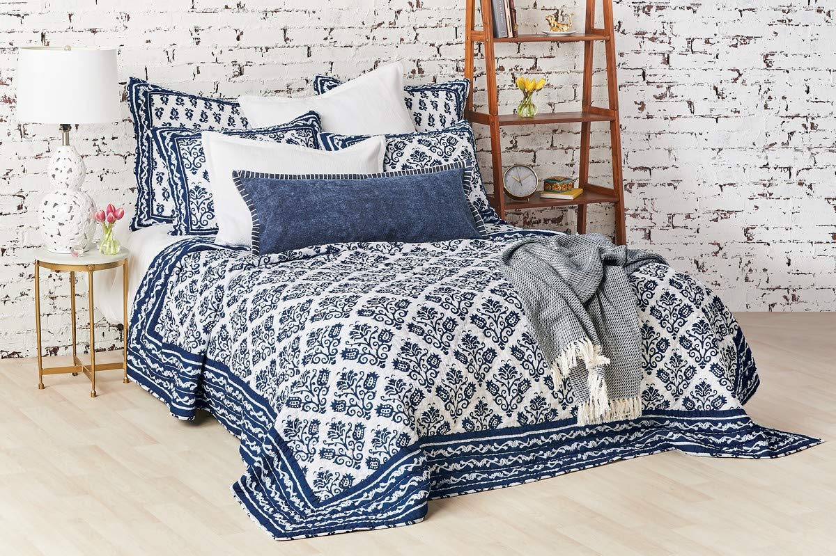 Carol & Frank Colonial Williamsburg Cassie Full/Queen Quilt Set - Blue Floral Vintage Bedspread for Master Bedroom, Guest Room & Farmhouse Decor